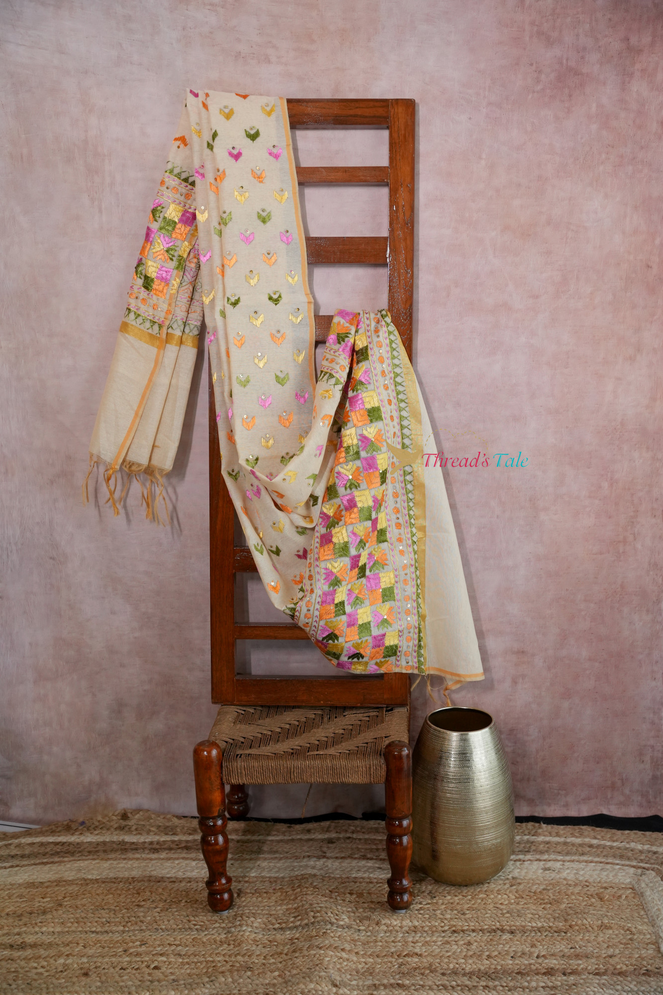 Ivory Multi Shaded Handcrafted Phulkari Dupatta