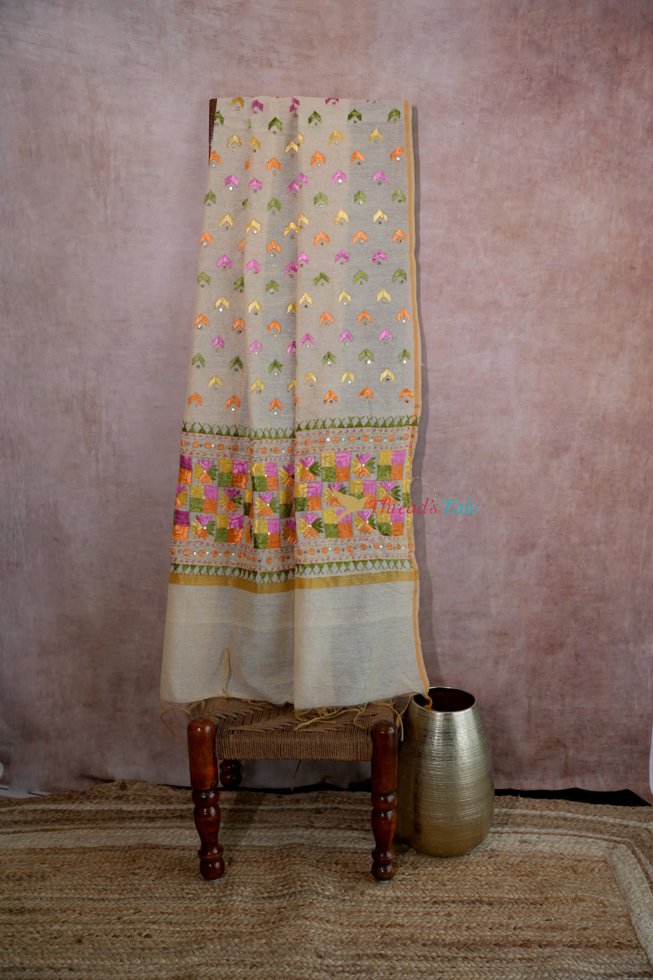 Ivory Multi Shaded Handcrafted Phulkari Dupatta