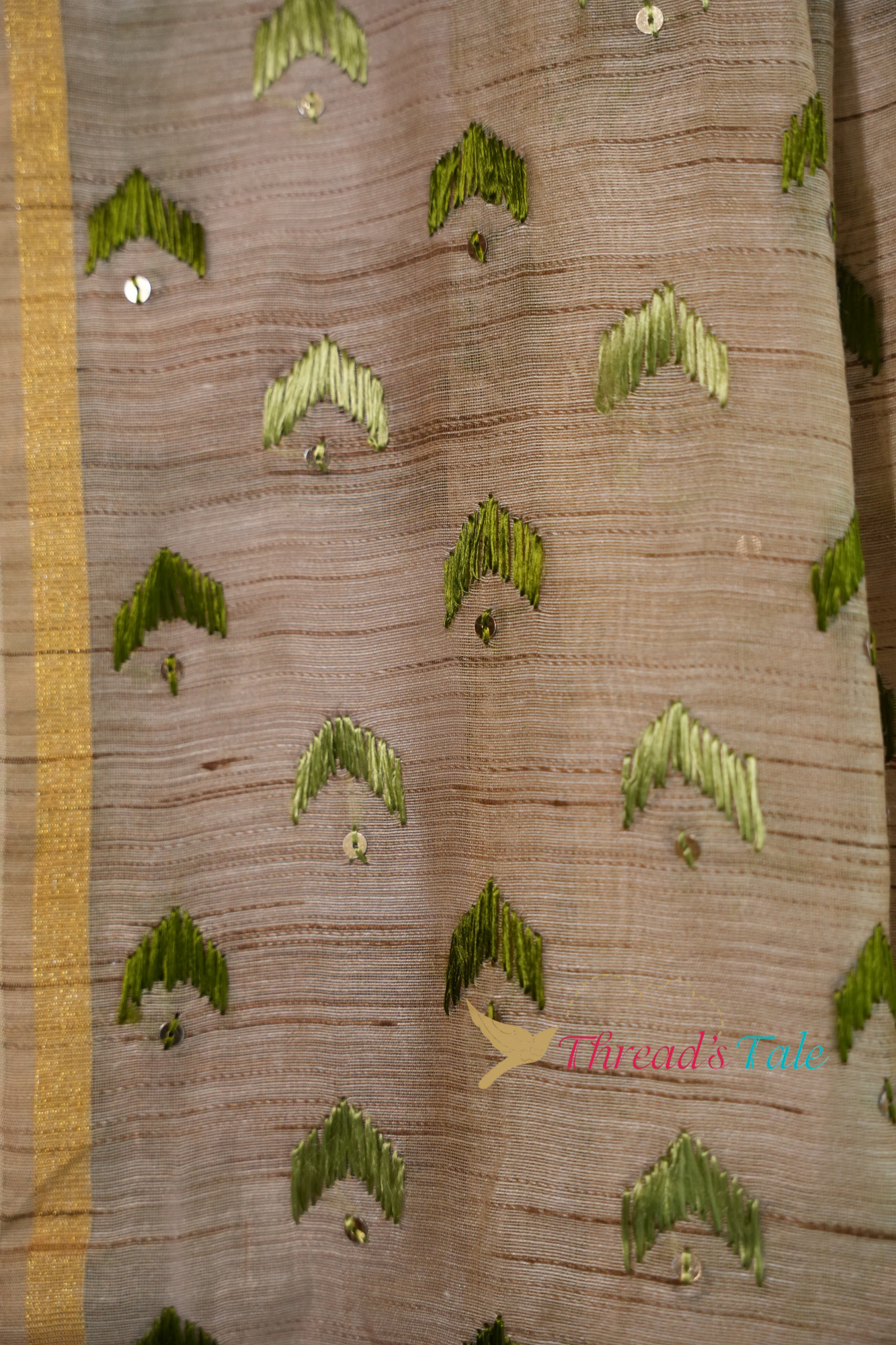 Off White Green Handcrafted Phulkari Dupatta
