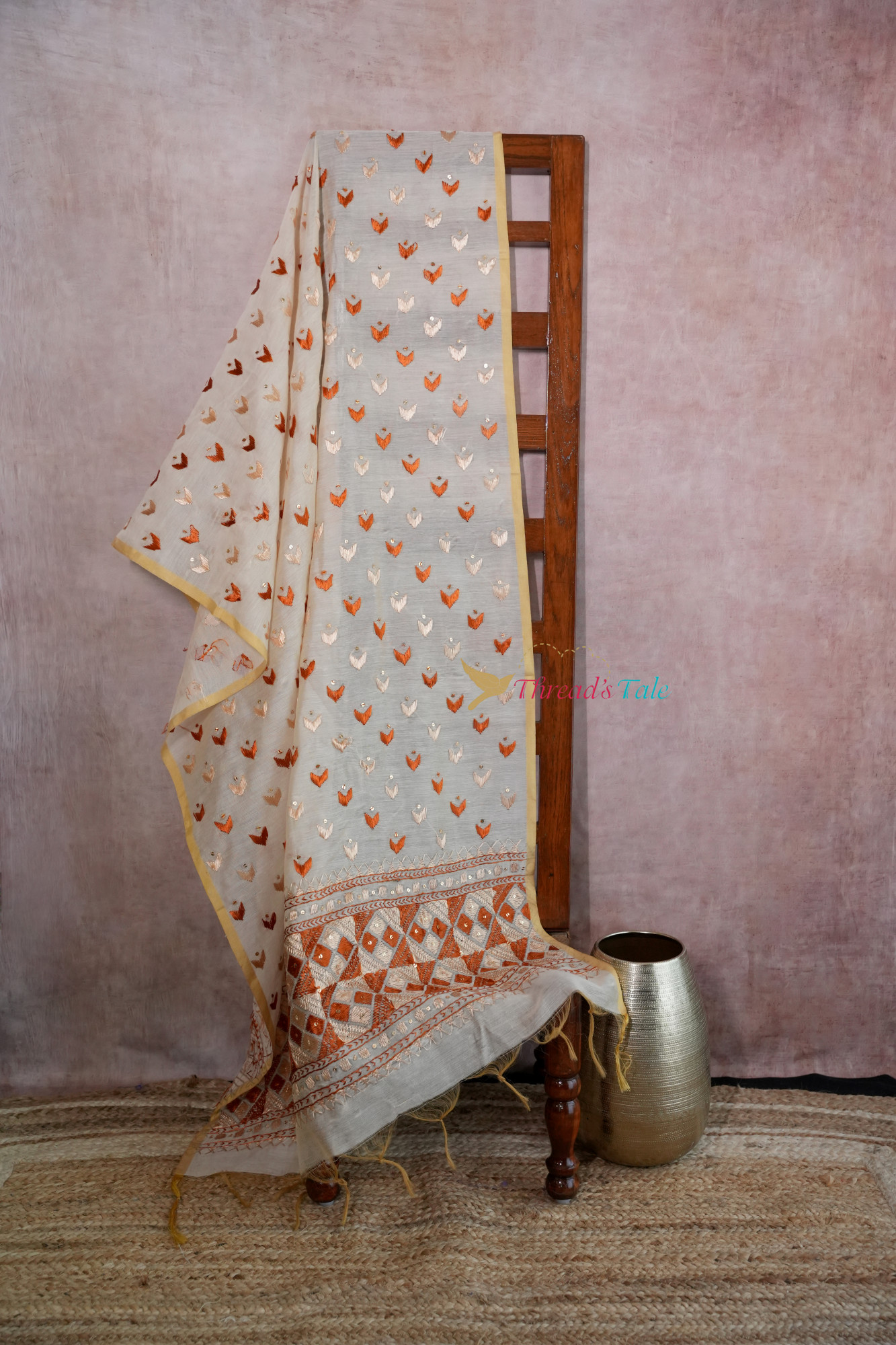 Beige Coffee Handcrafted Phulkari Dupatta