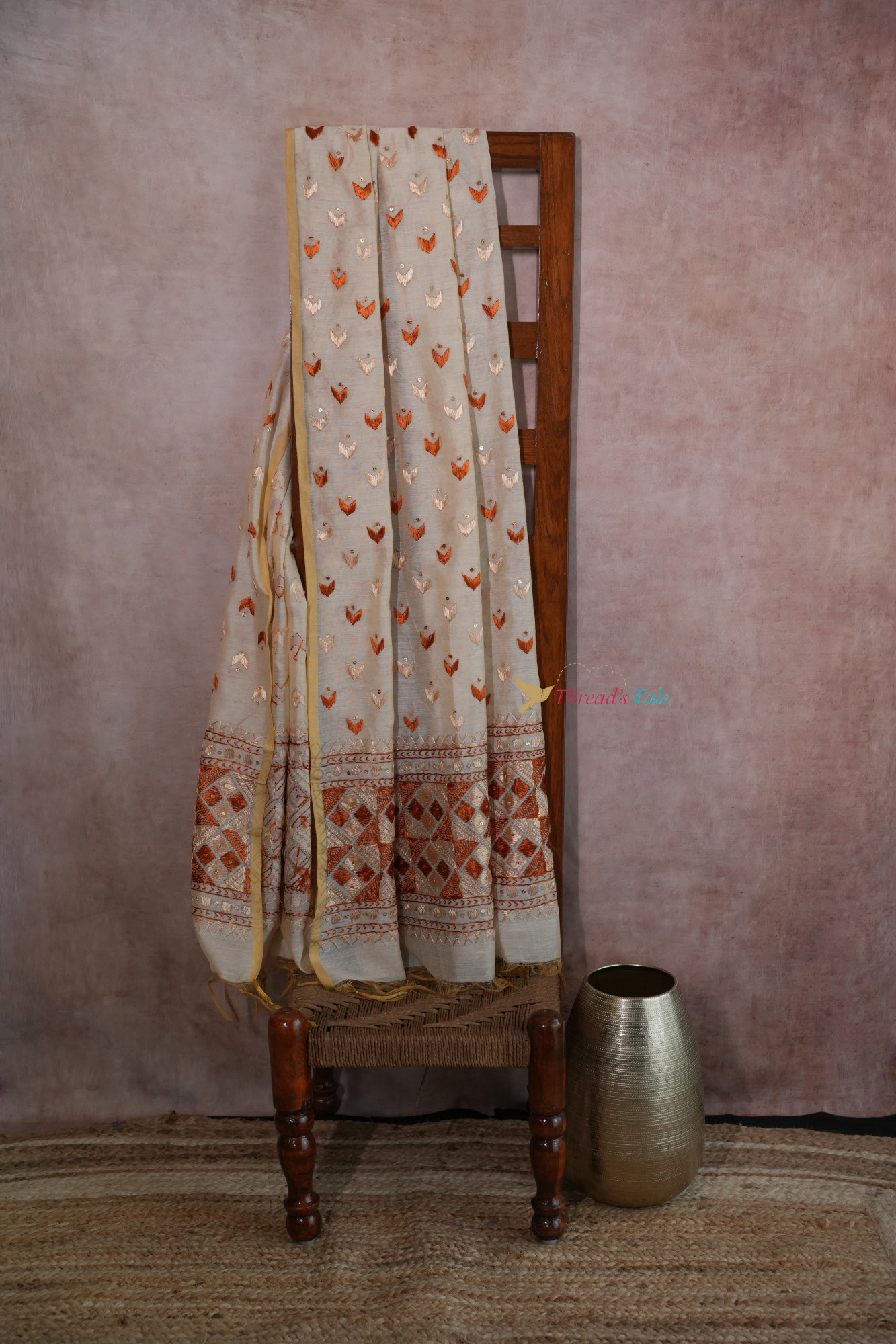 Beige Coffee Handcrafted Phulkari Dupatta