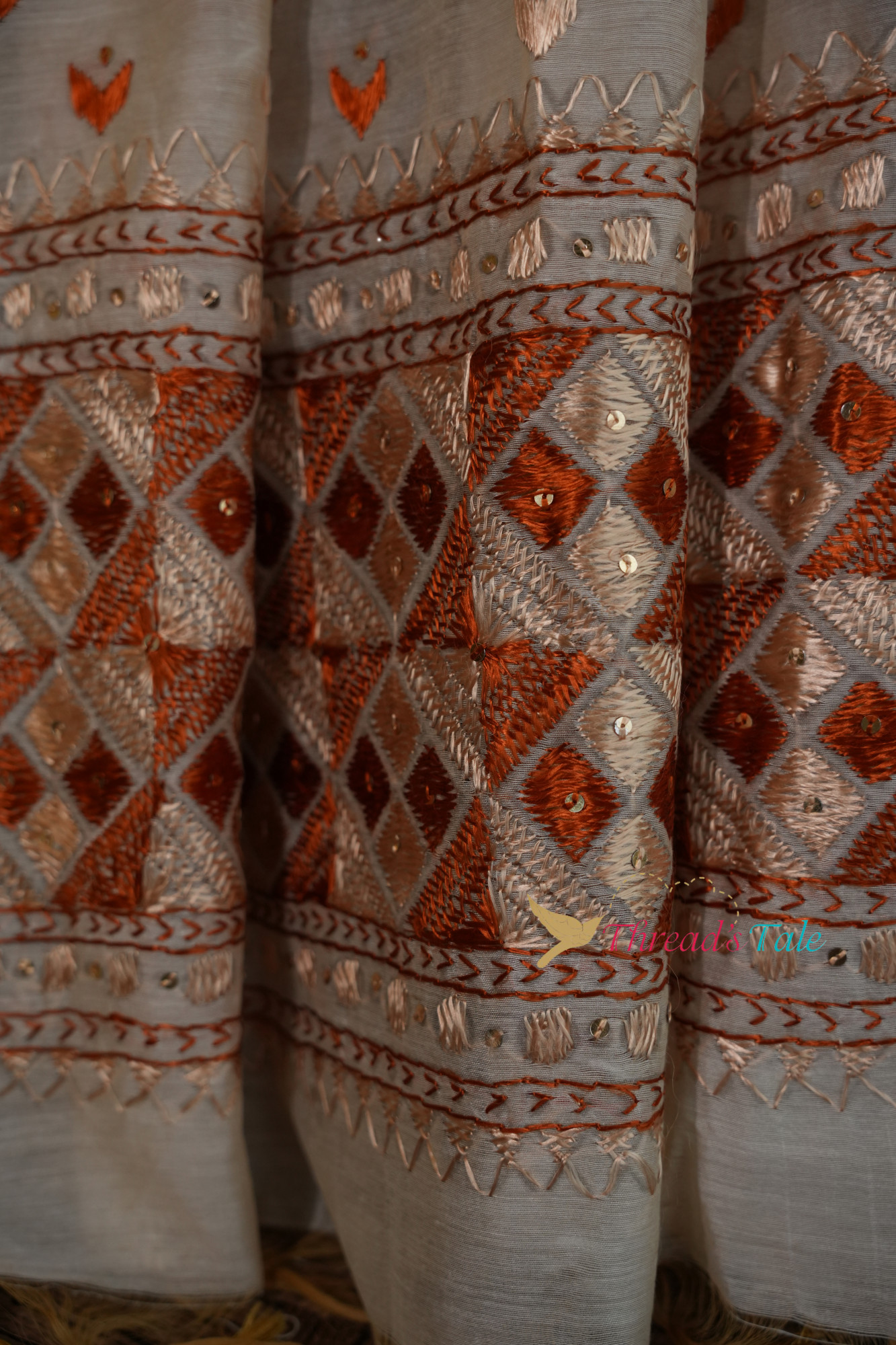 Beige Coffee Handcrafted Phulkari Dupatta