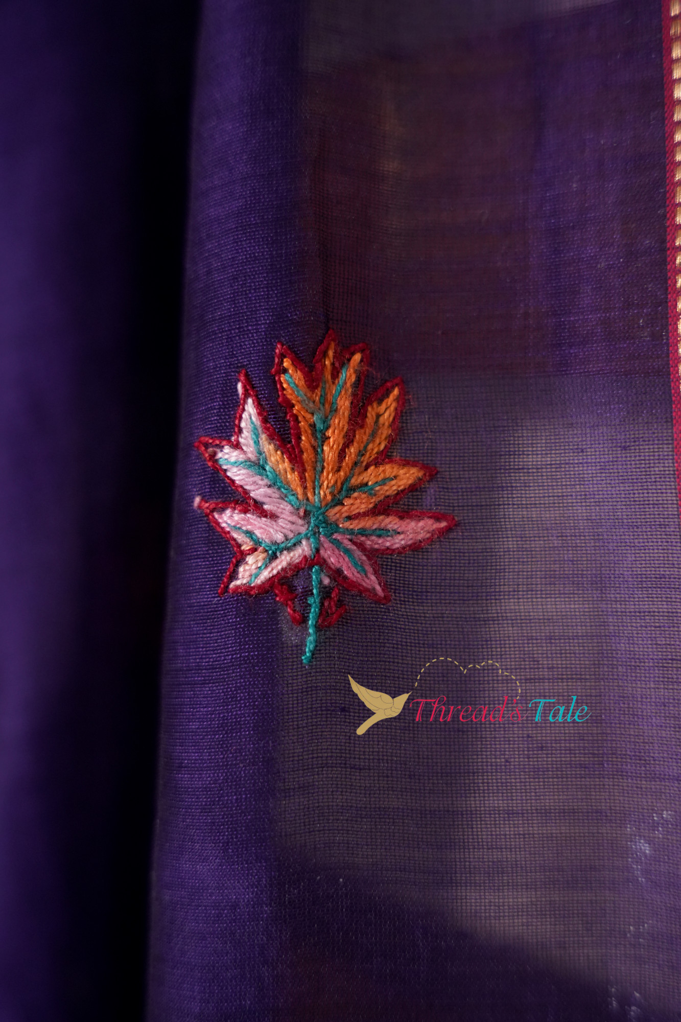 Indigo Violet Kashmiri Hand Embroidered Pure Maheshwari Dupatta