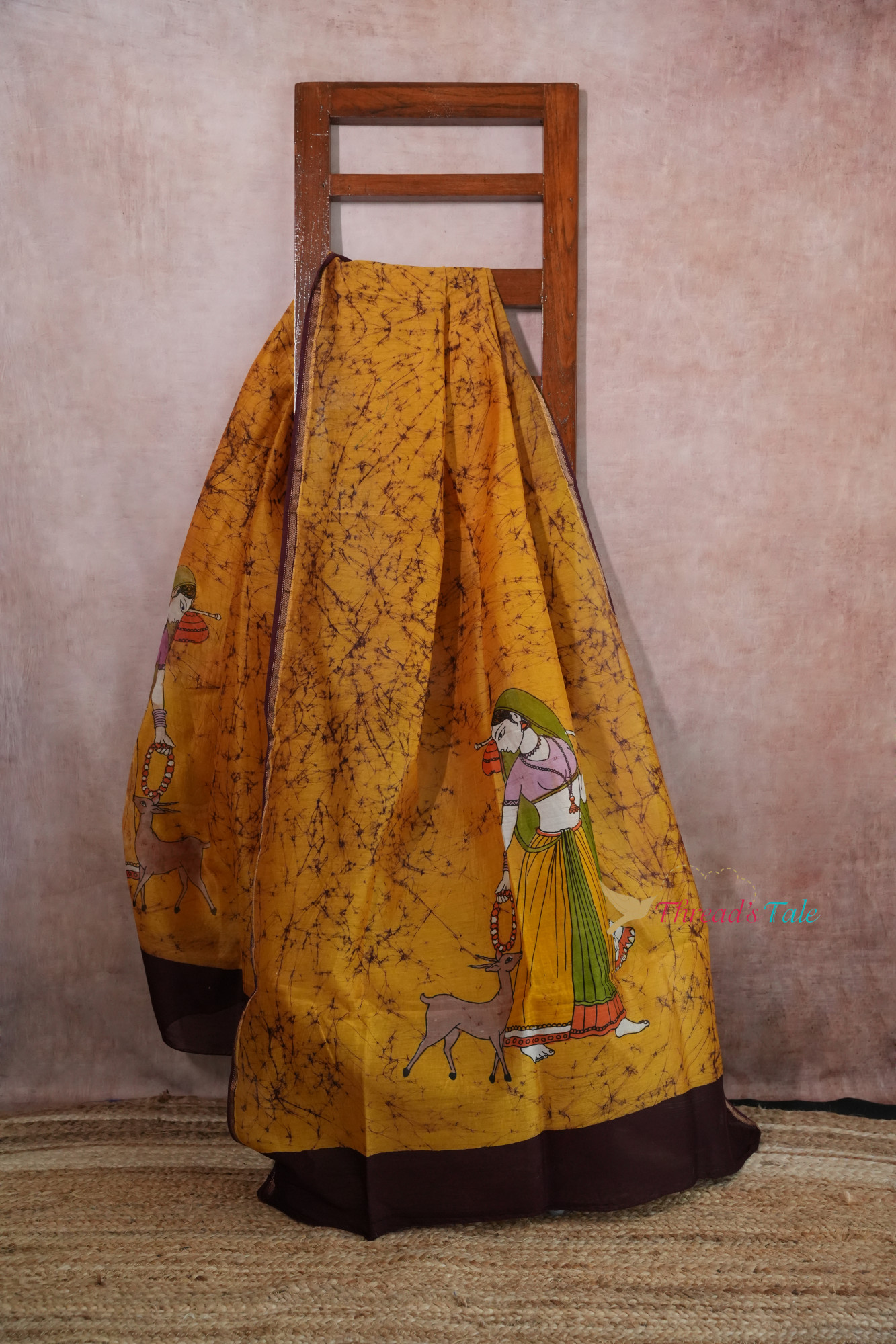 Mustard Yellow Brown Hand Painted Batik Dupatta