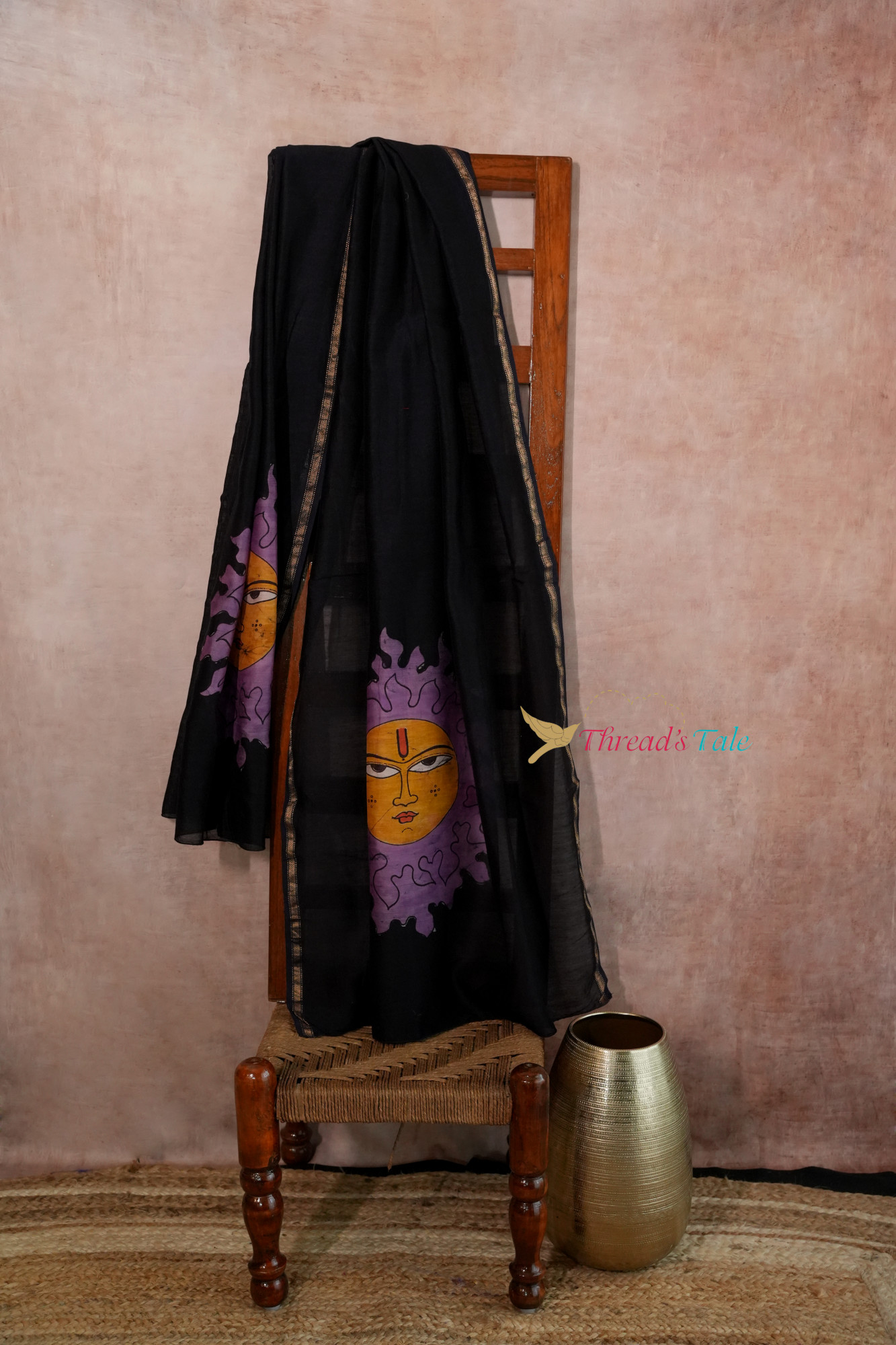 Navy Blue Violet Hand Batik Painted Dupatta