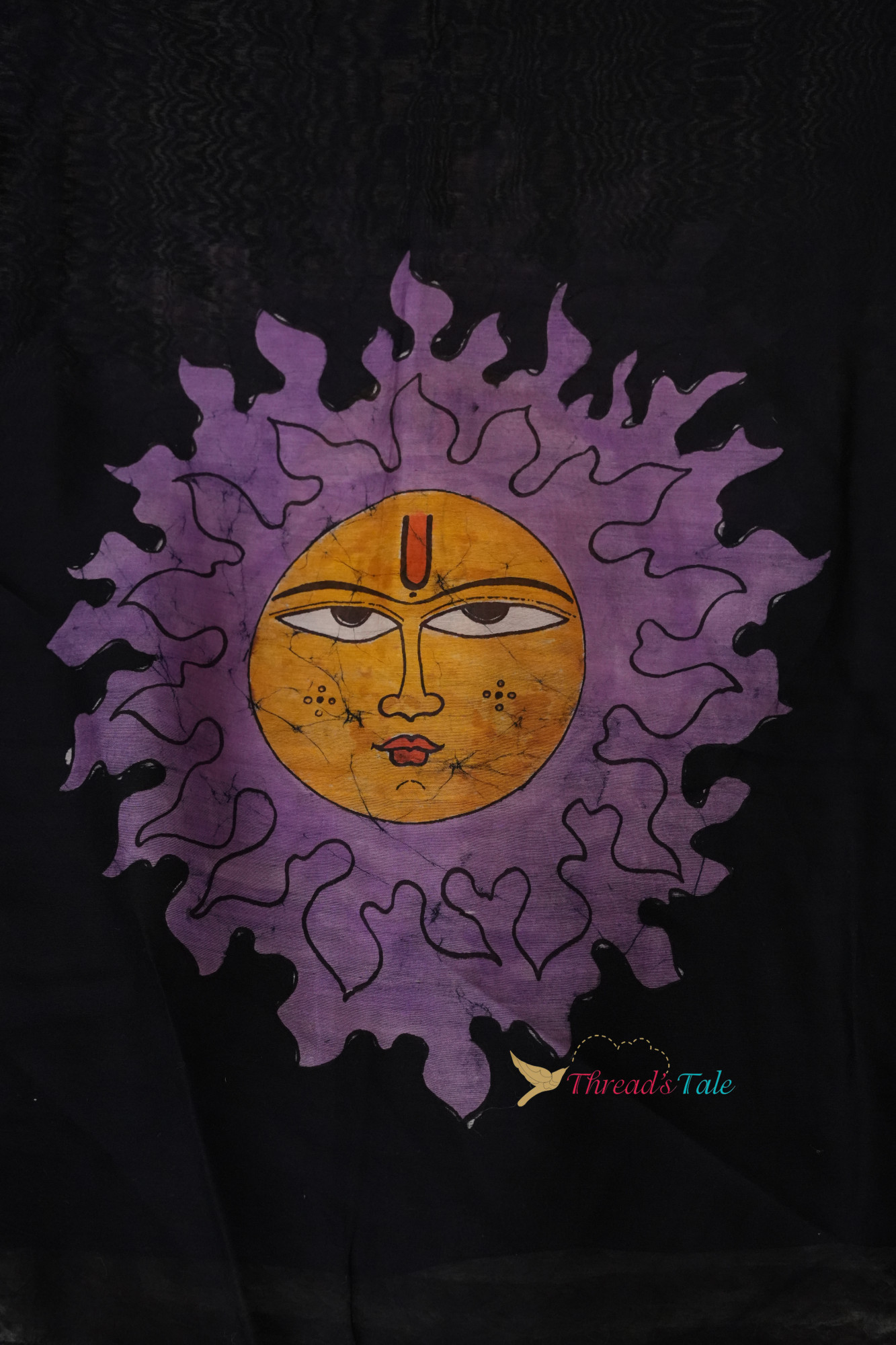 Navy Blue Violet Hand Batik Painted Dupatta
