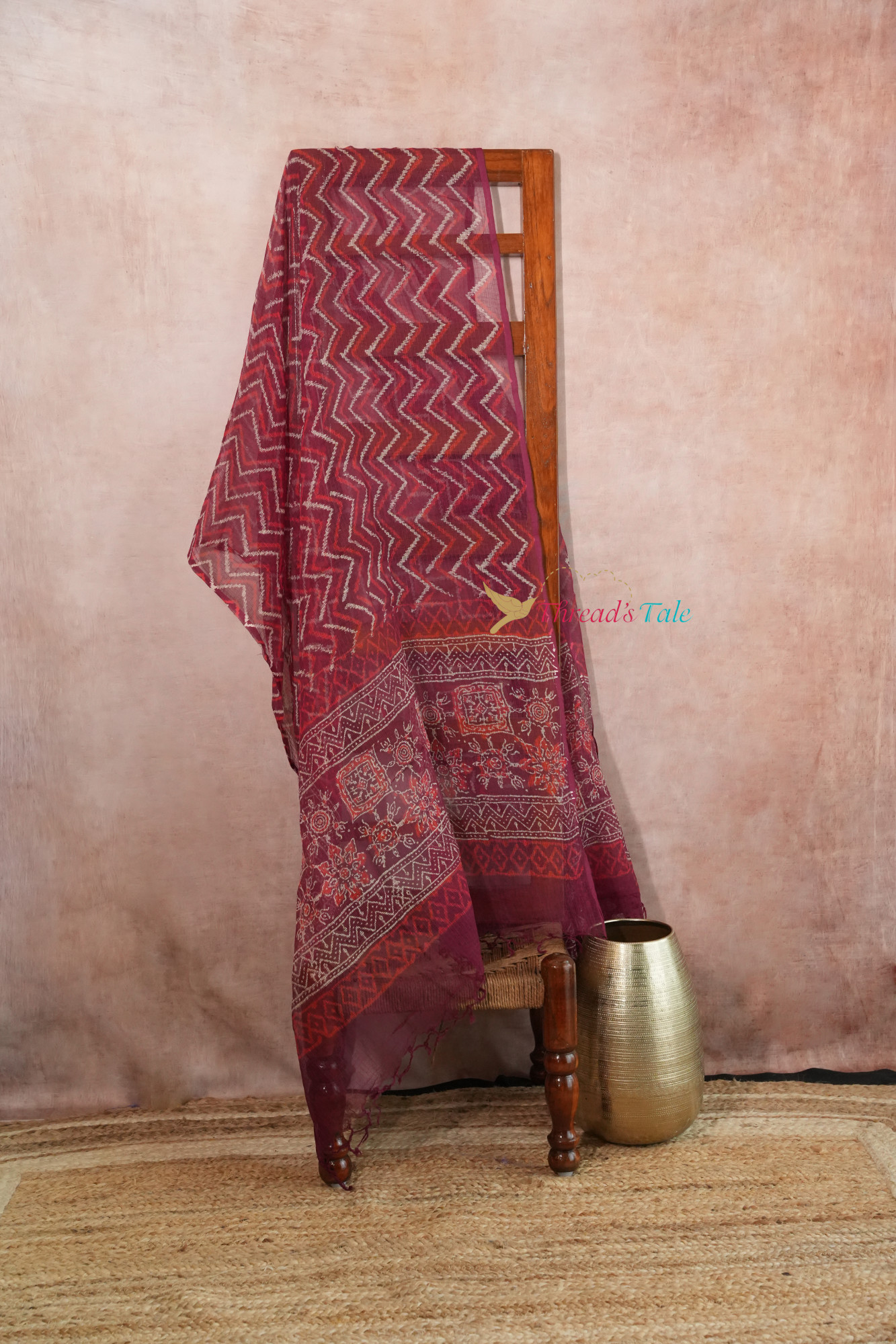 Deep Red Kota Cotton Hand Block Printed Dupatta