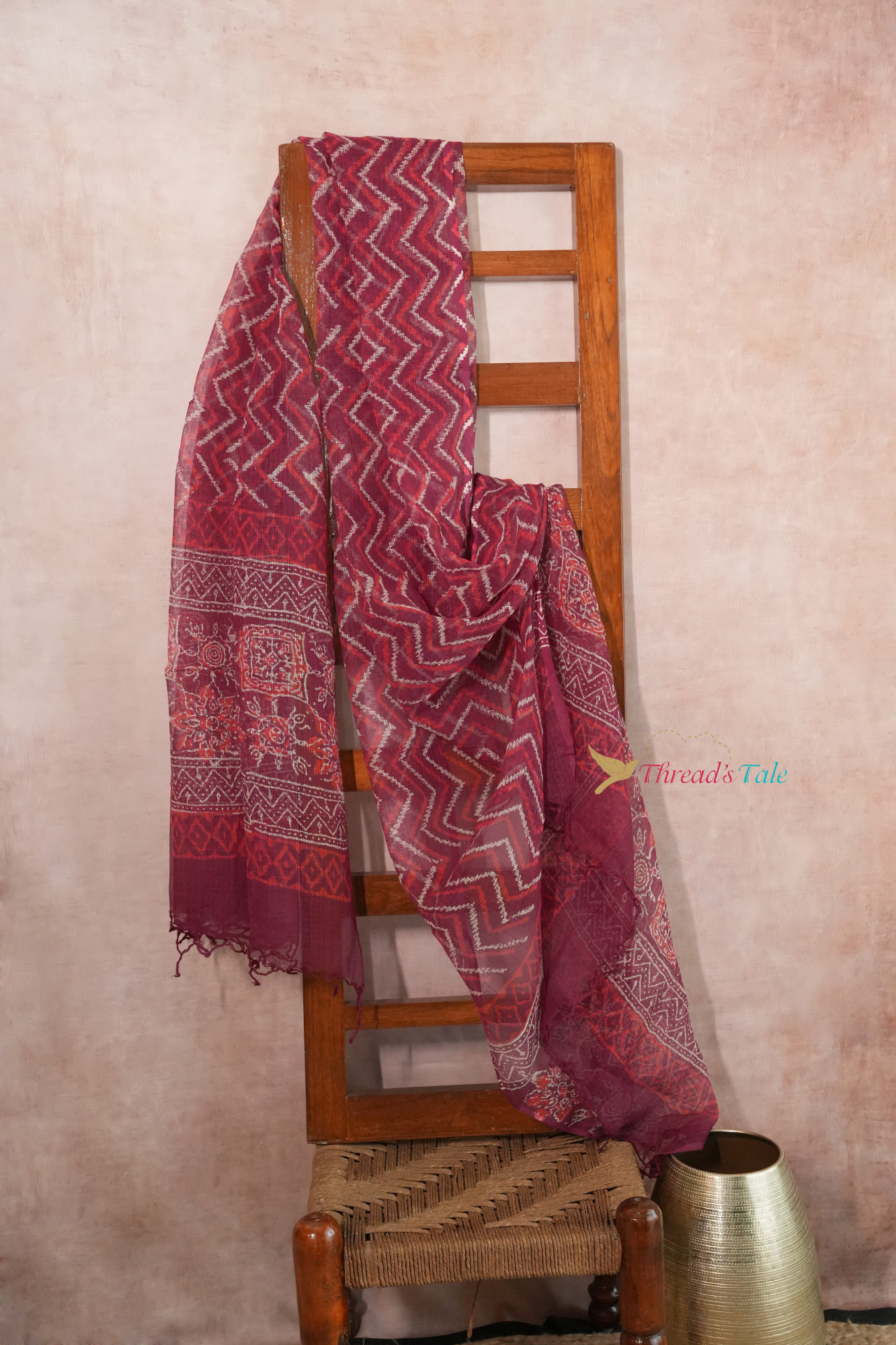 Deep Red Kota Cotton Hand Block Printed Dupatta