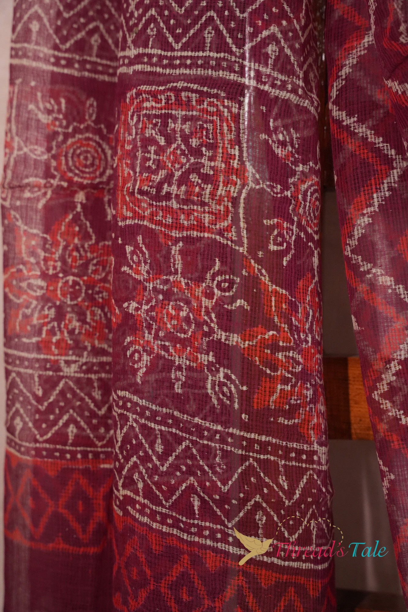 Deep Red Kota Cotton Hand Block Printed Dupatta