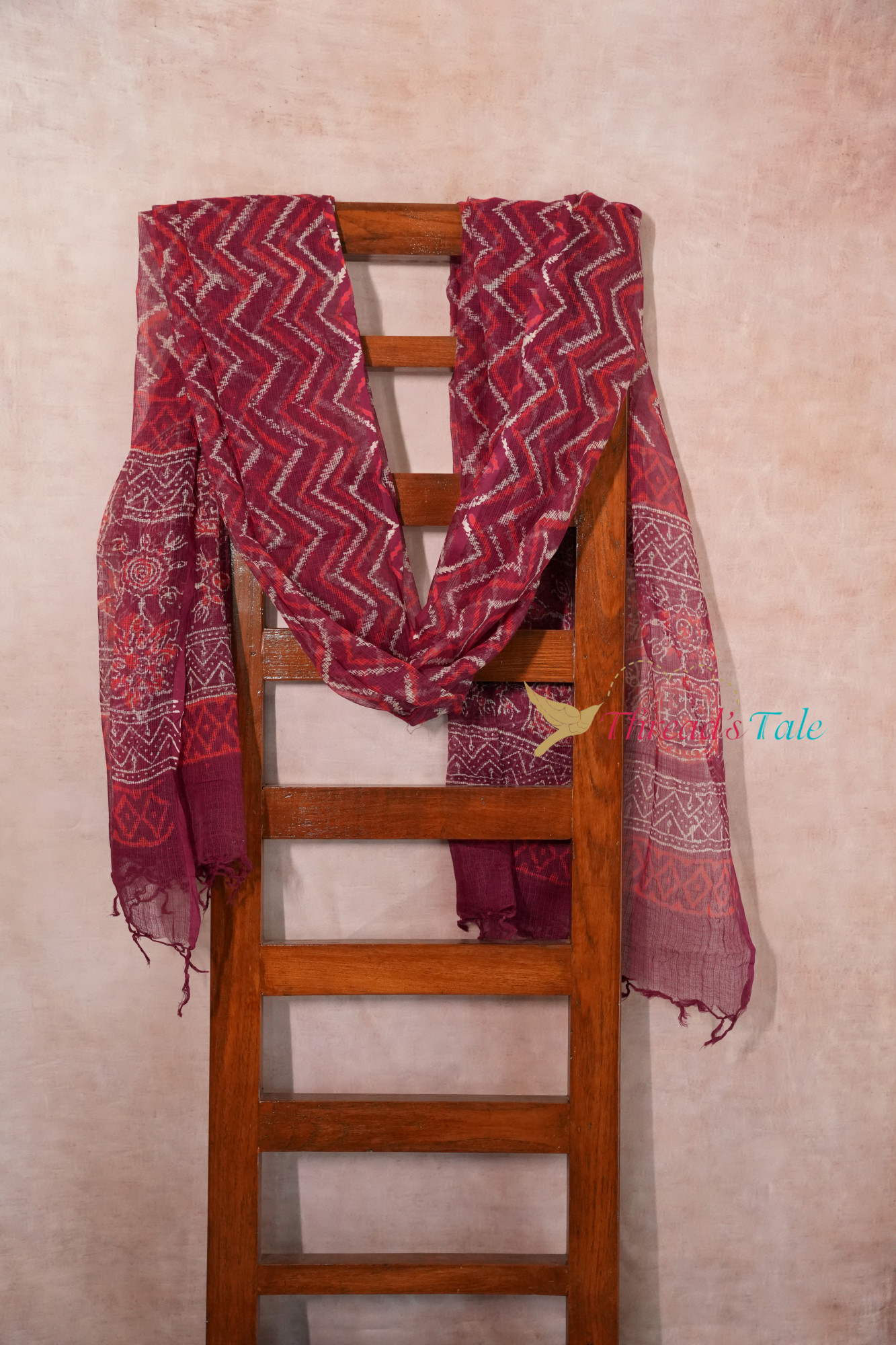 Deep Red Kota Cotton Hand Block Printed Dupatta