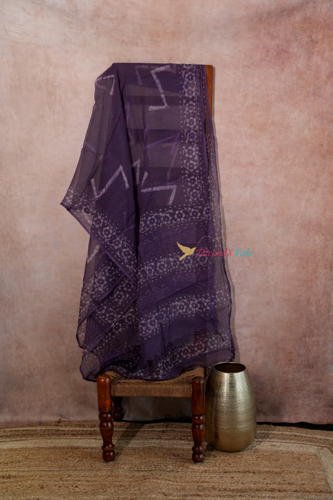 Image of Midnight Purple Hand block  Printed Kota Cotton Dupatta