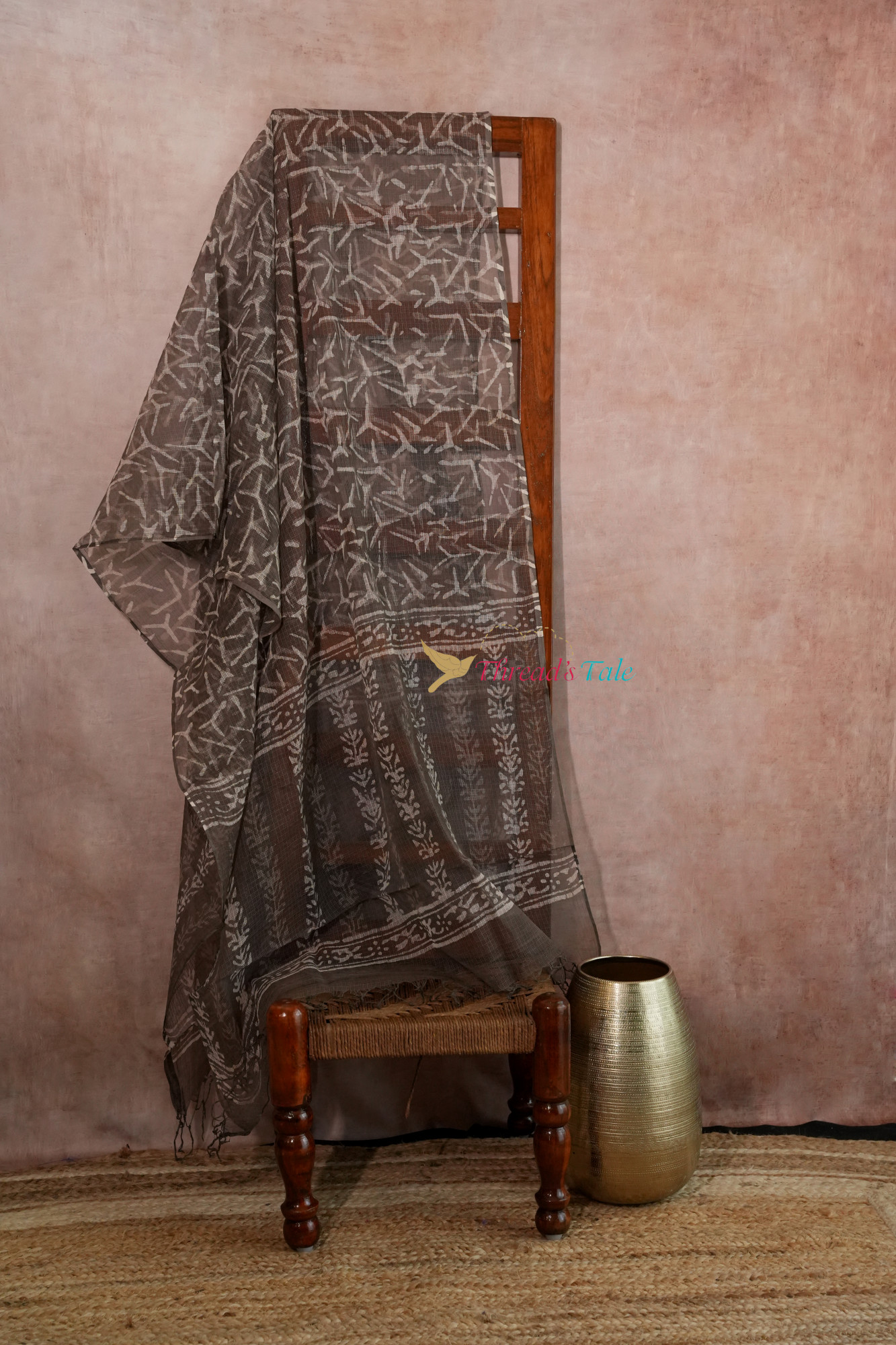 Beige Hand Block Kota Cotton Dupatta