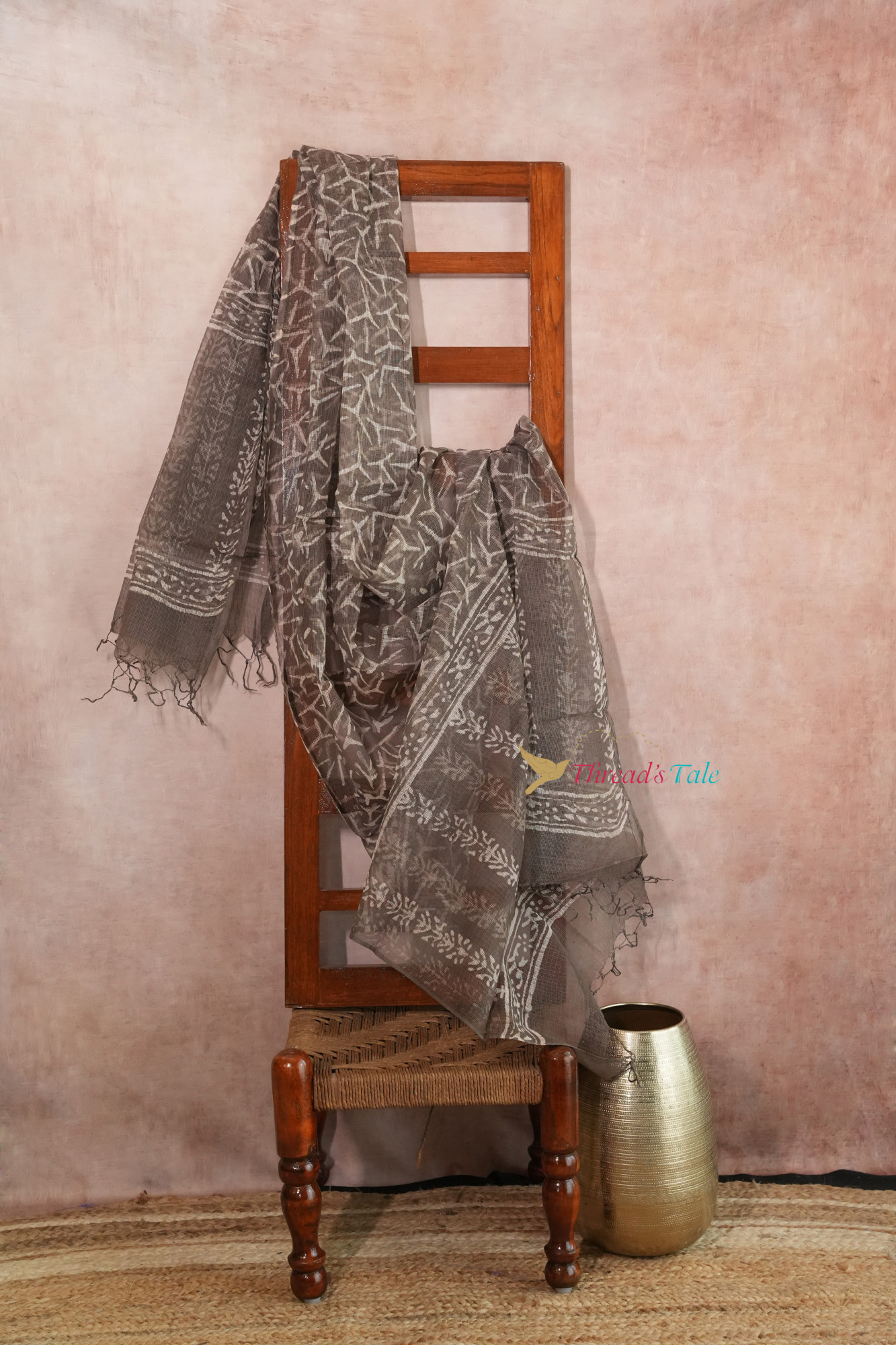 Beige Hand Block Kota Cotton Dupatta