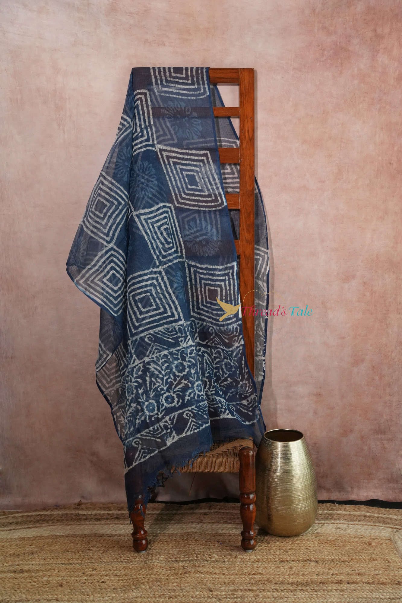 Indigo Hand Block Printed Kota Cotton Dupatta