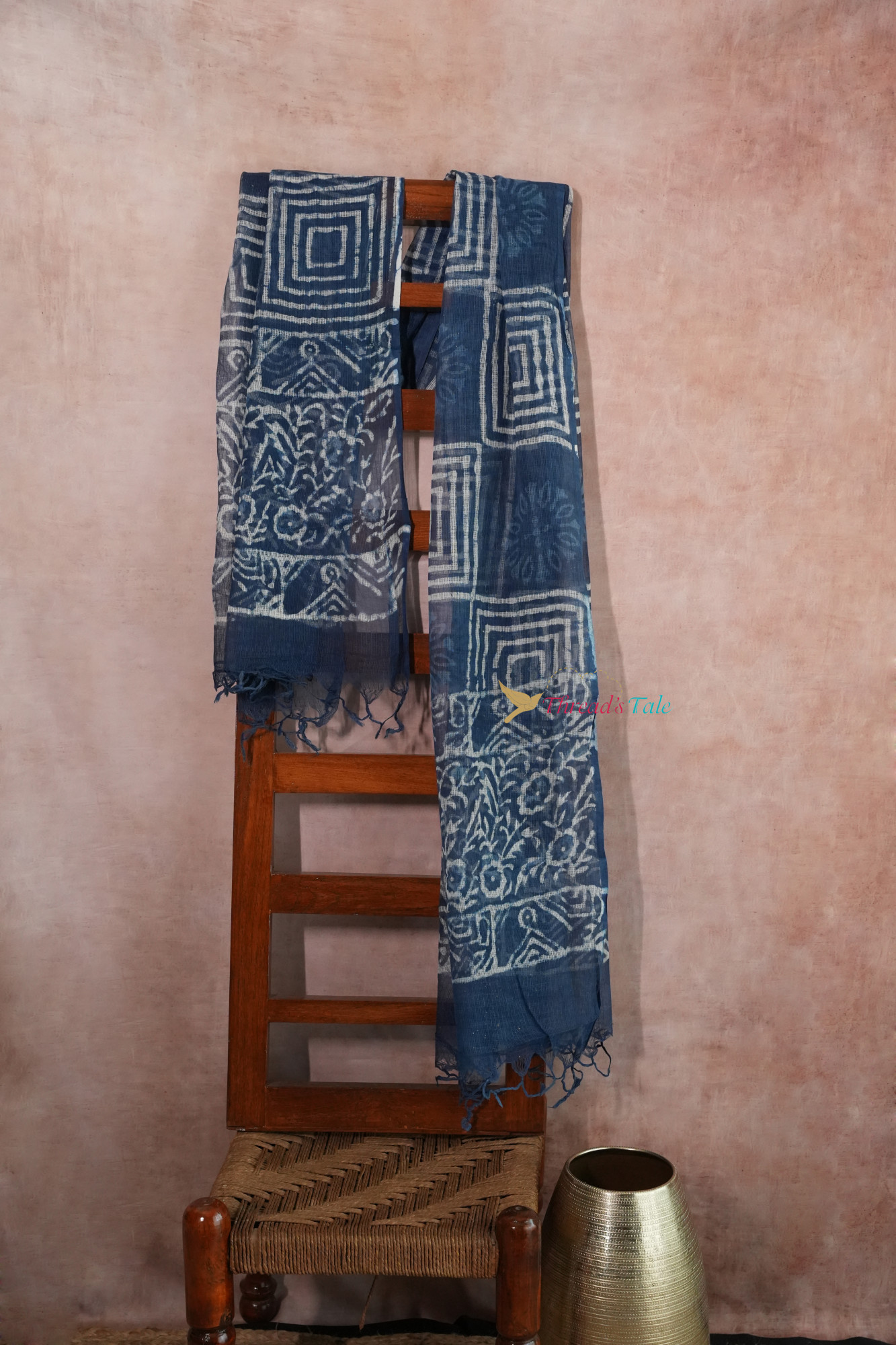 Indigo Hand Block Printed Kota Cotton Dupatta