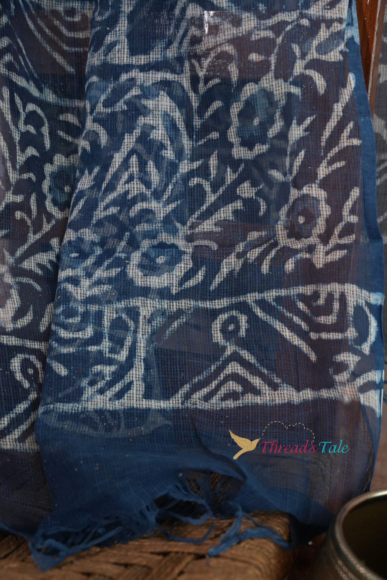 Indigo Hand Block Printed Kota Cotton Dupatta