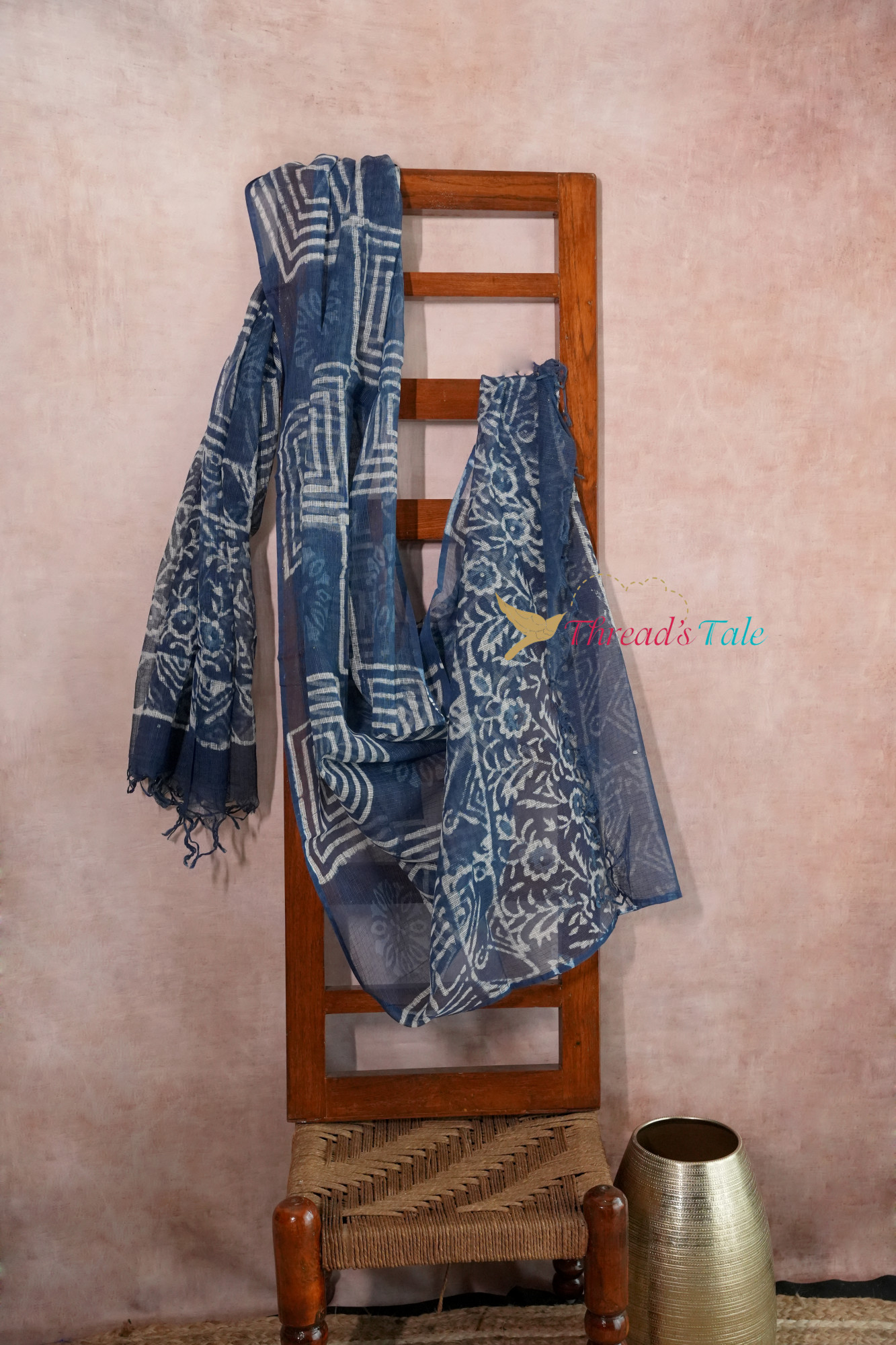 Indigo Hand Block Printed Kota Cotton Dupatta