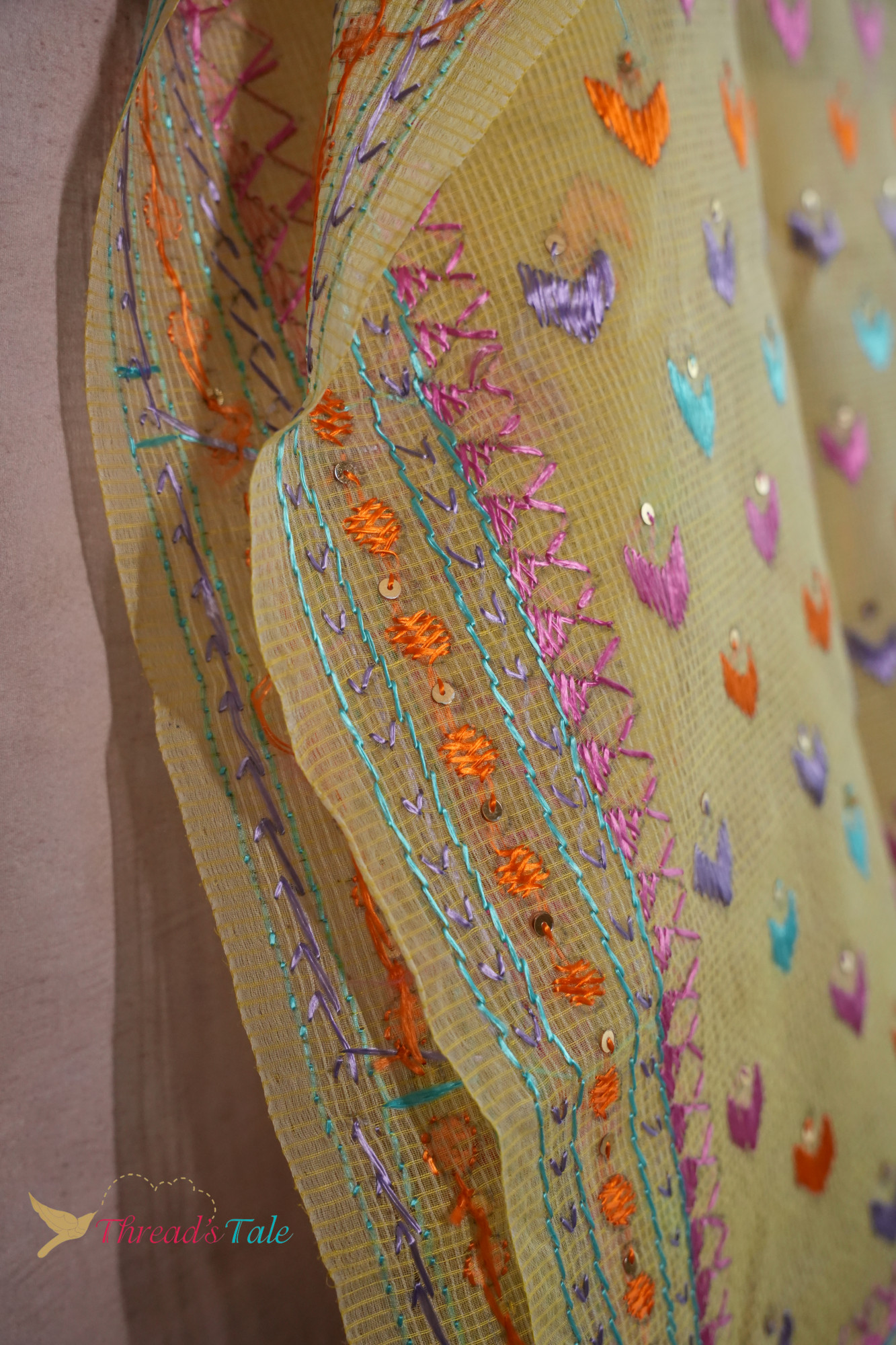 Yellow Handcrafted Phulkari Stole