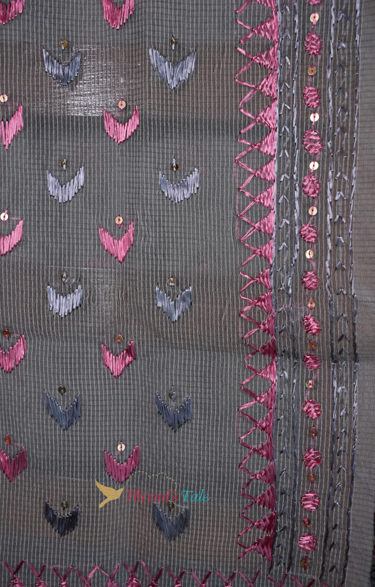 Grey Hand Crafted Phulkari Stole