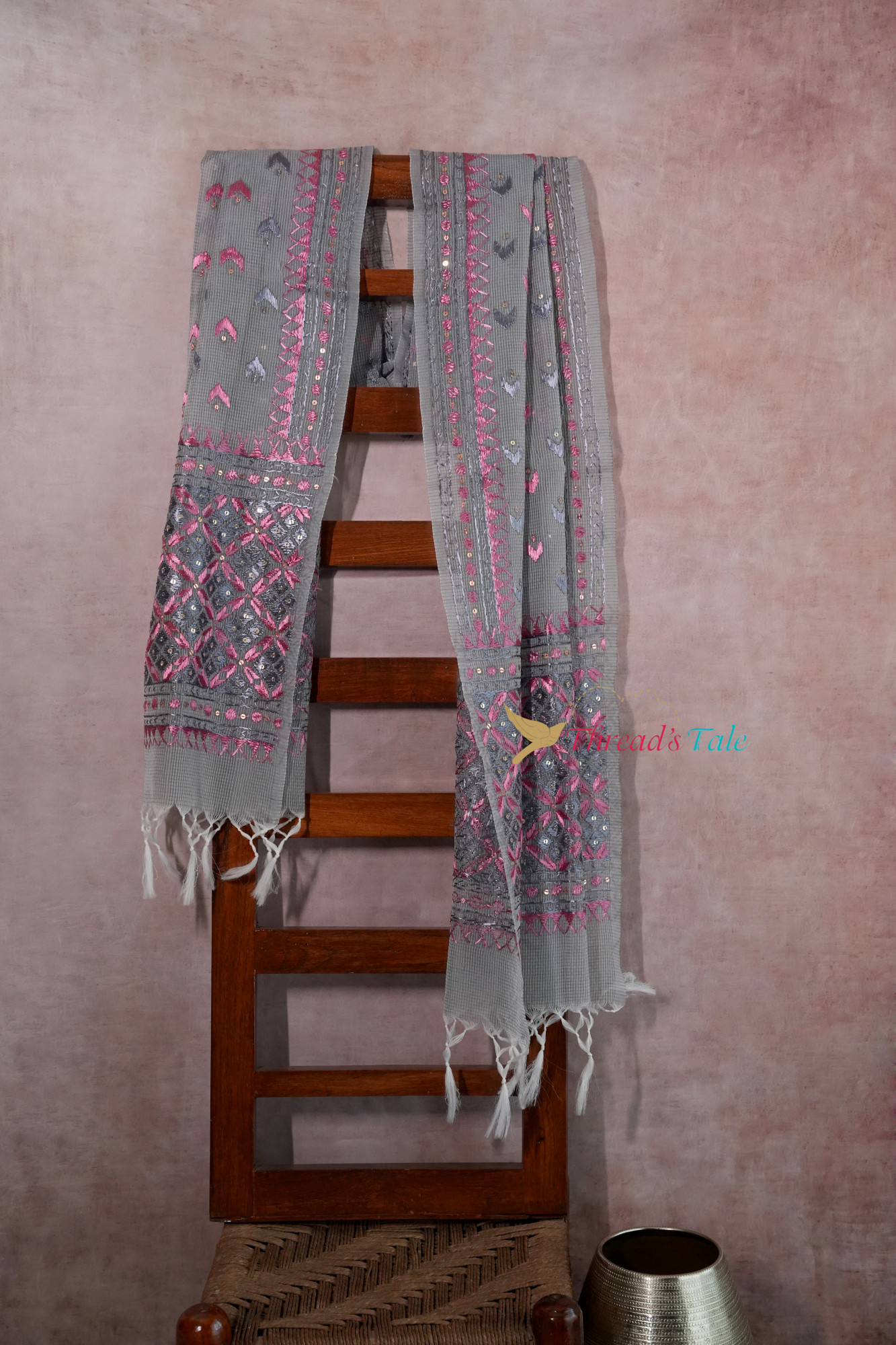 Grey Hand Crafted Phulkari Stole