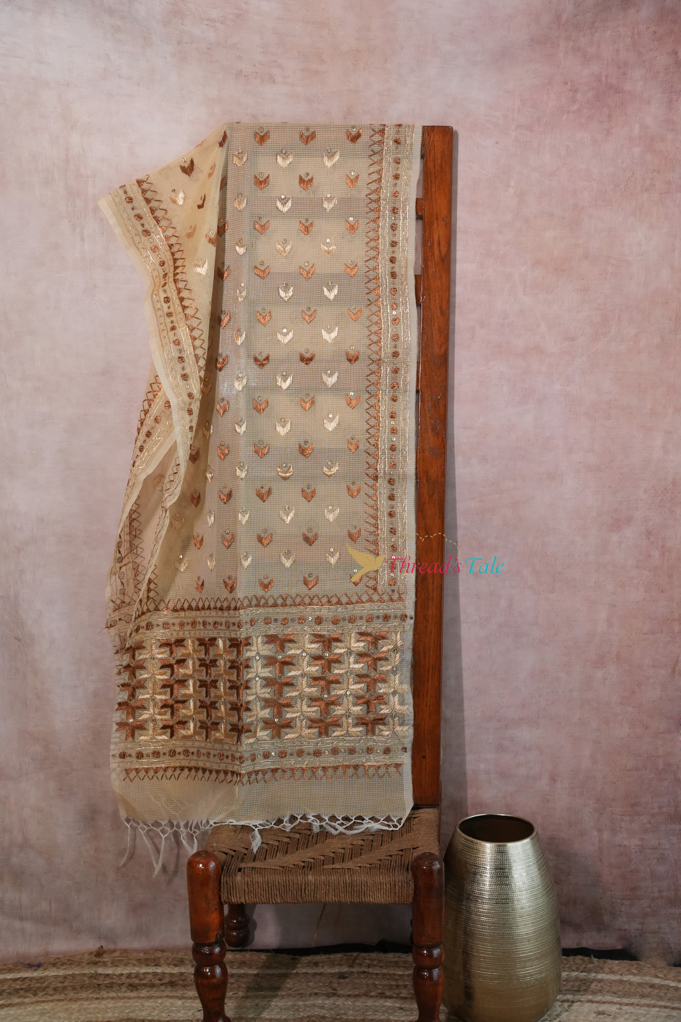 Ivory Handcrafted Phulkari Stole