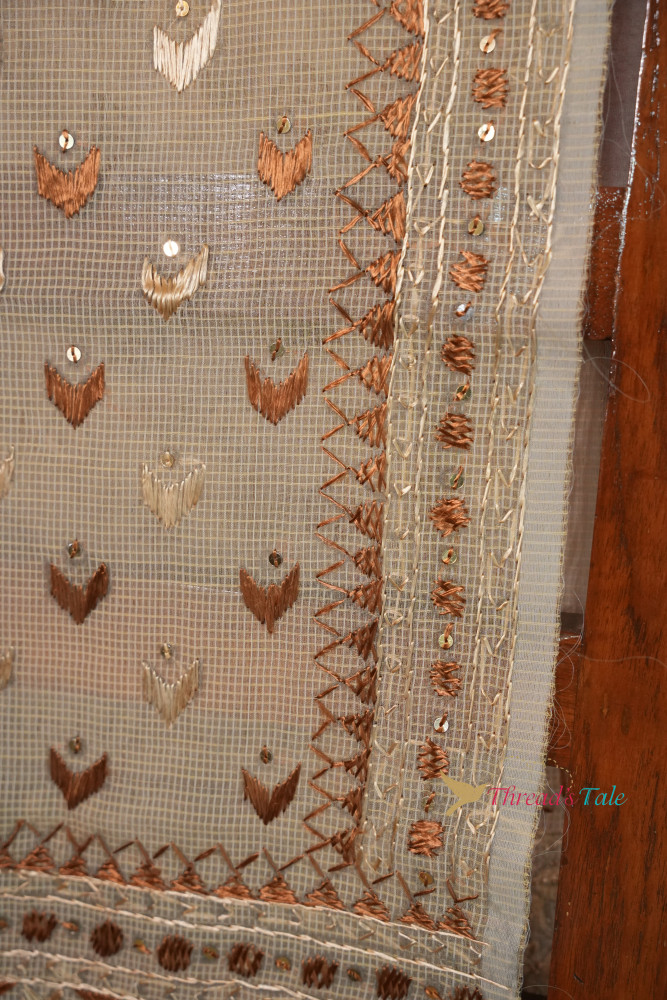 Image of Ivory Handcrafted Phulkari Stole