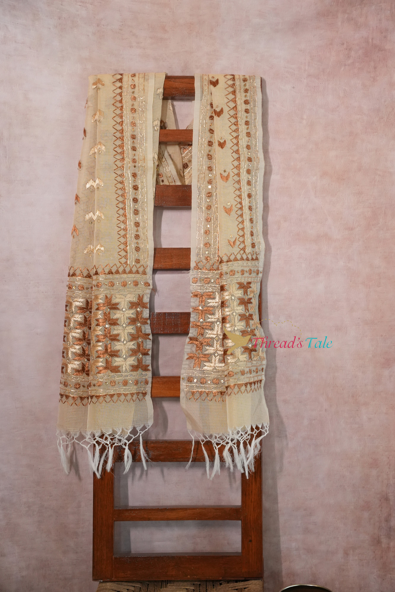Ivory Handcrafted Phulkari Stole