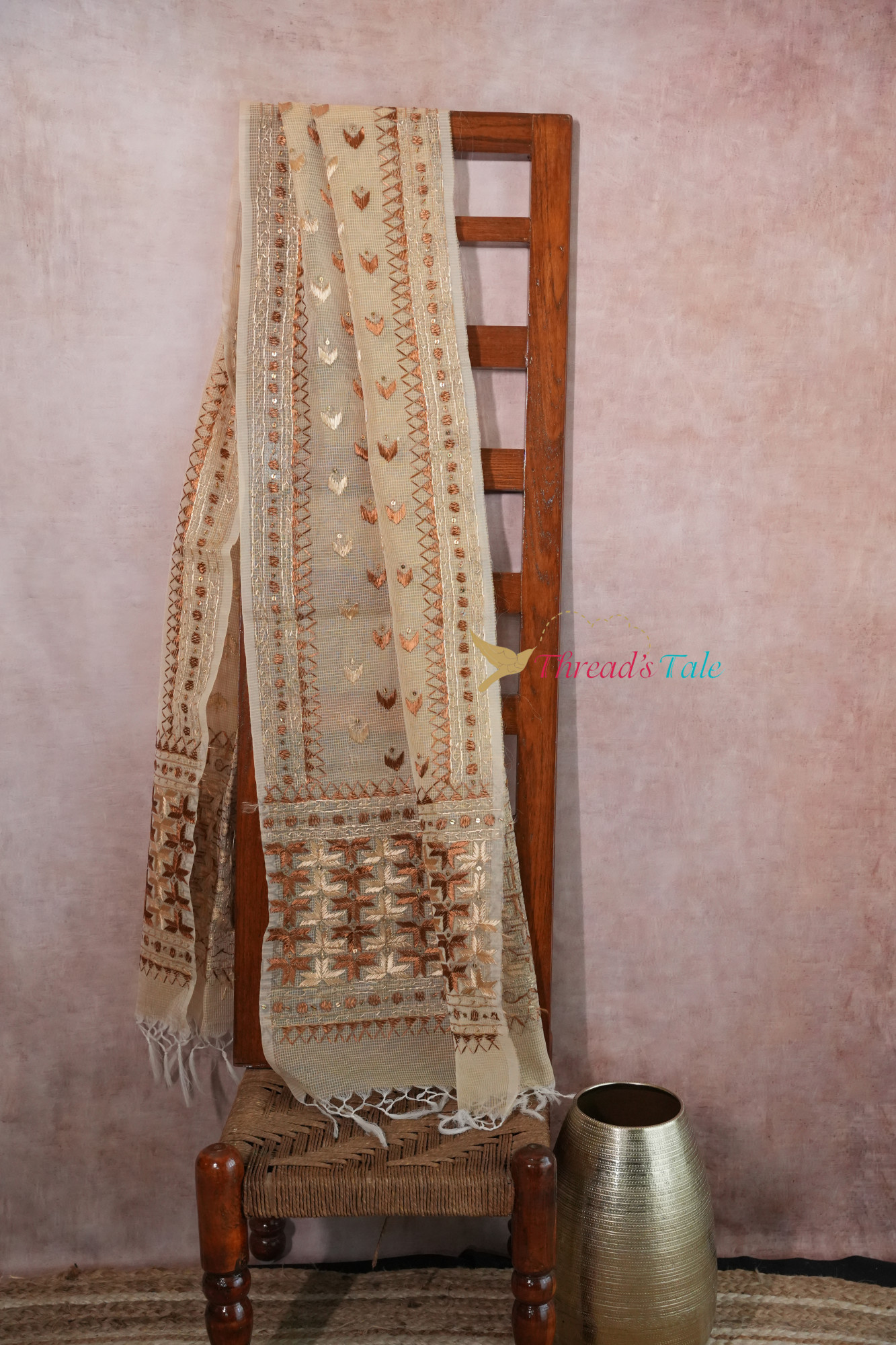 Ivory Handcrafted Phulkari Stole