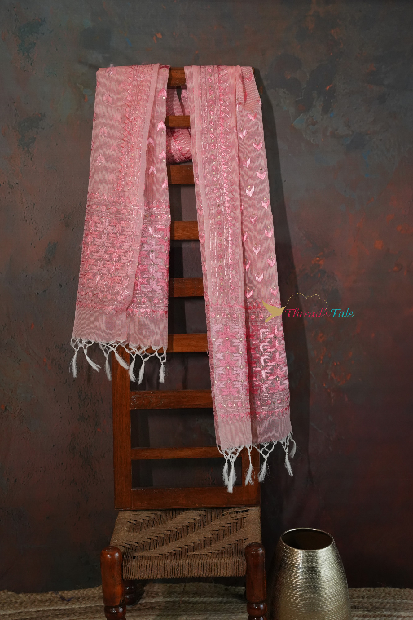 Peach Hand Crafted Phulkari Stole
