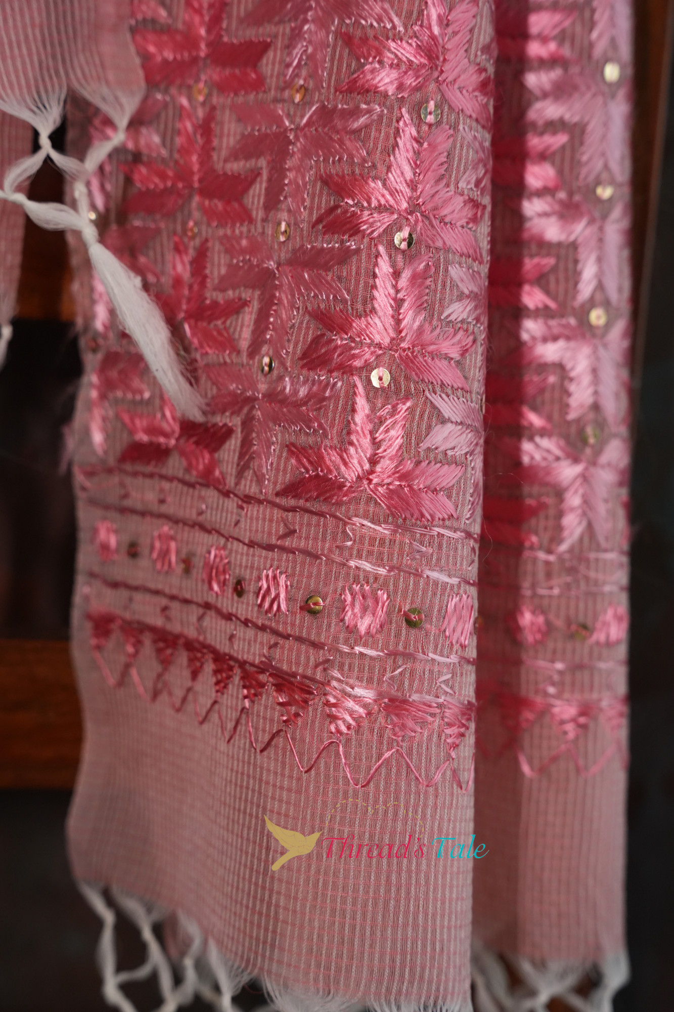 Peach Hand Crafted Phulkari Stole