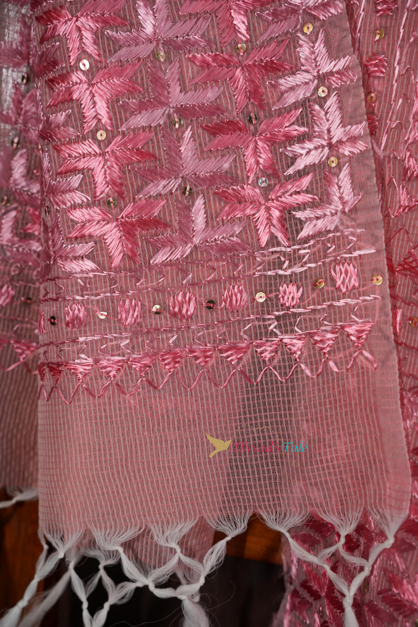 Pink Handcrafted Phulkari Stole