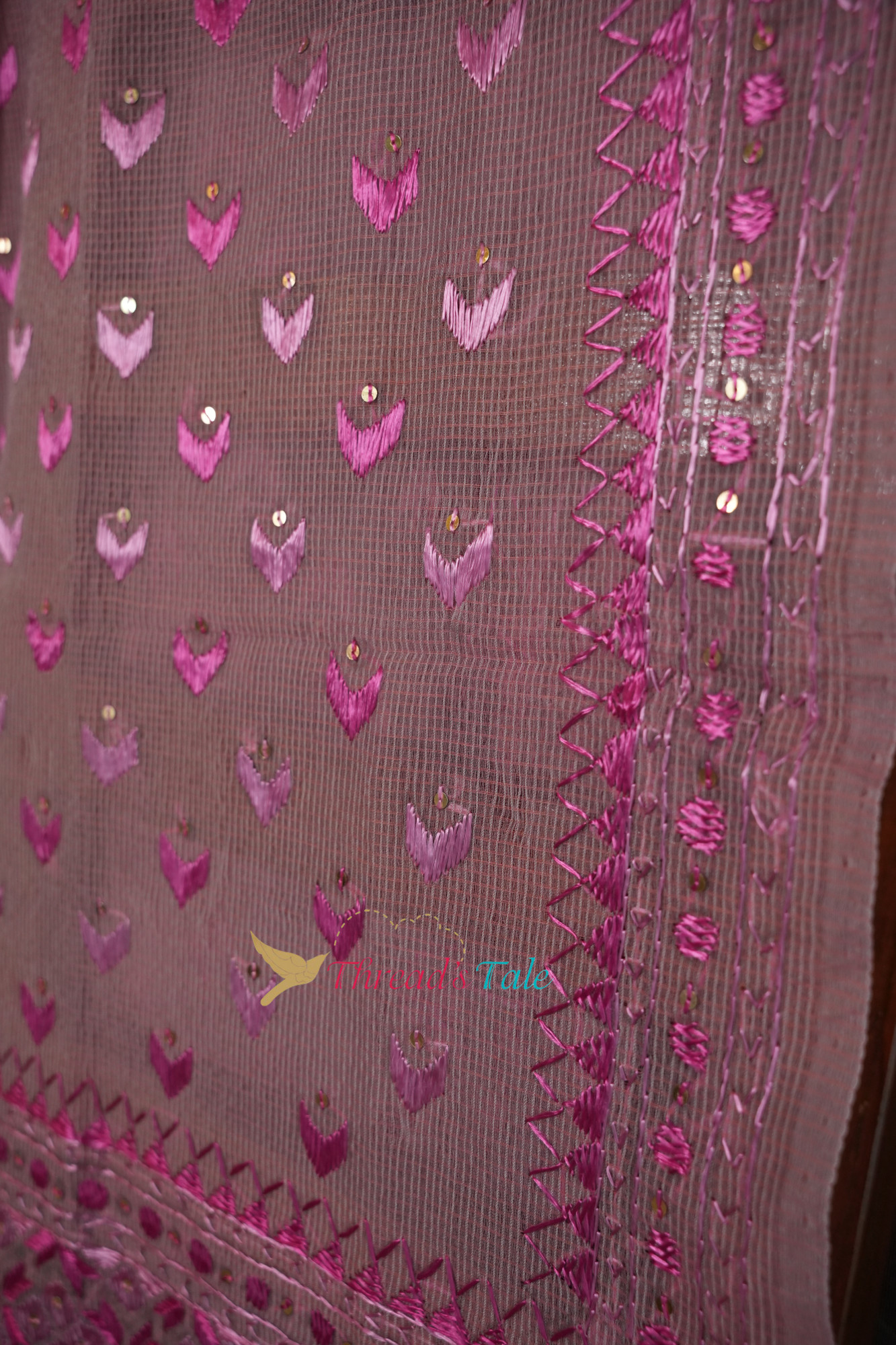 Pink Handcrafted Phulkari Stole