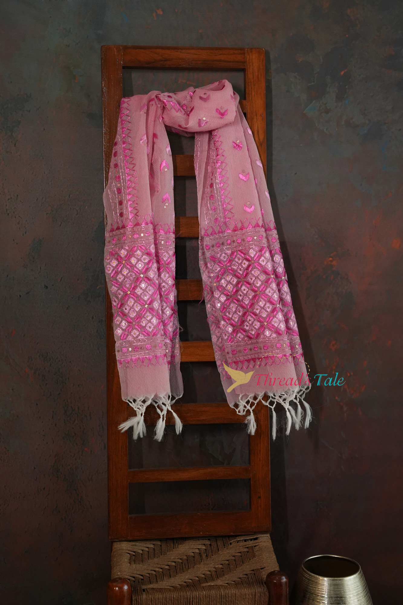 Pink Handcrafted Phulkari Stole