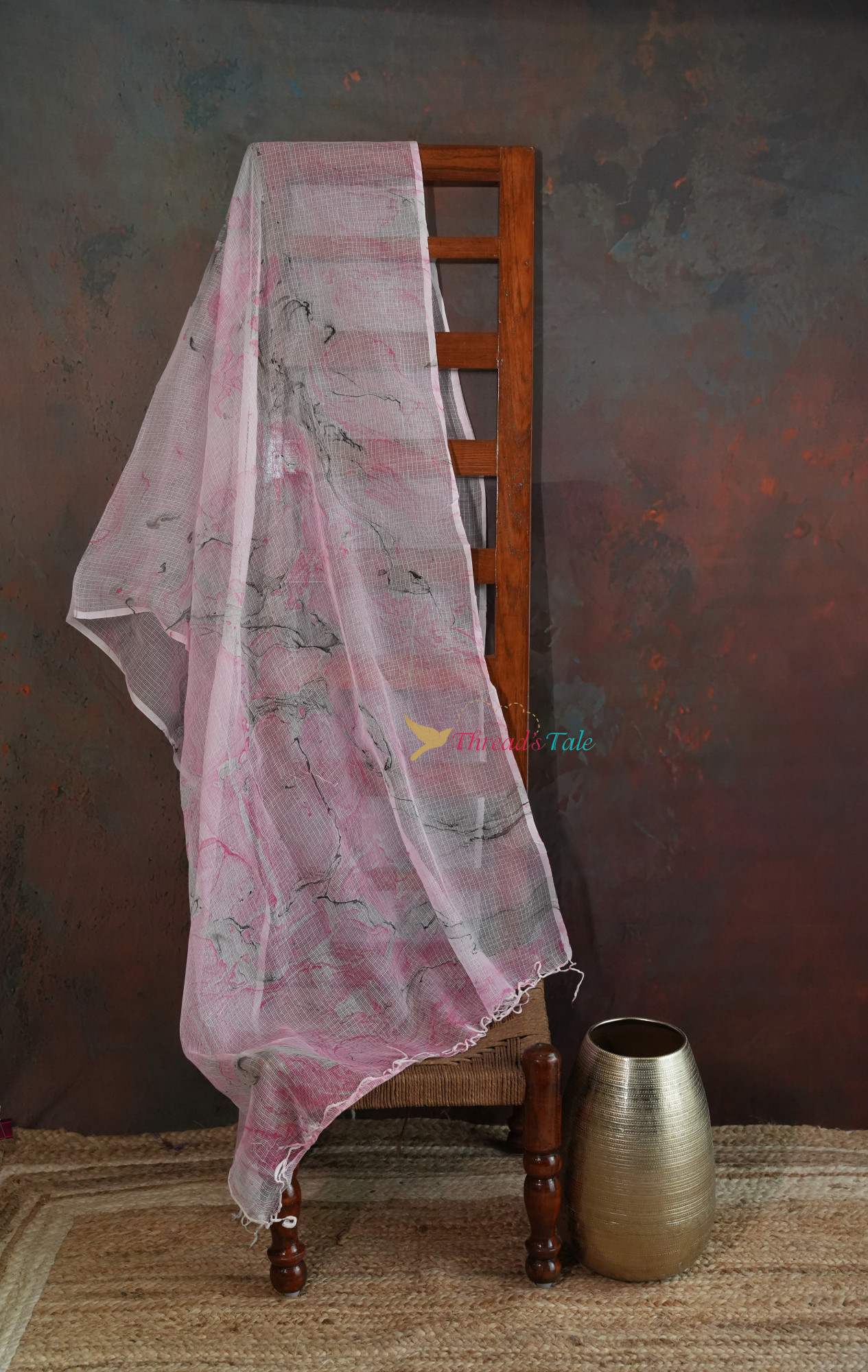 White pink Marble print Kota Cotton Dupatta