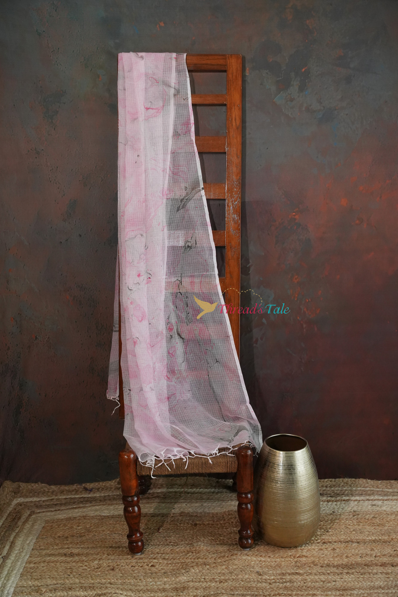 White pink Marble print Kota Cotton Dupatta