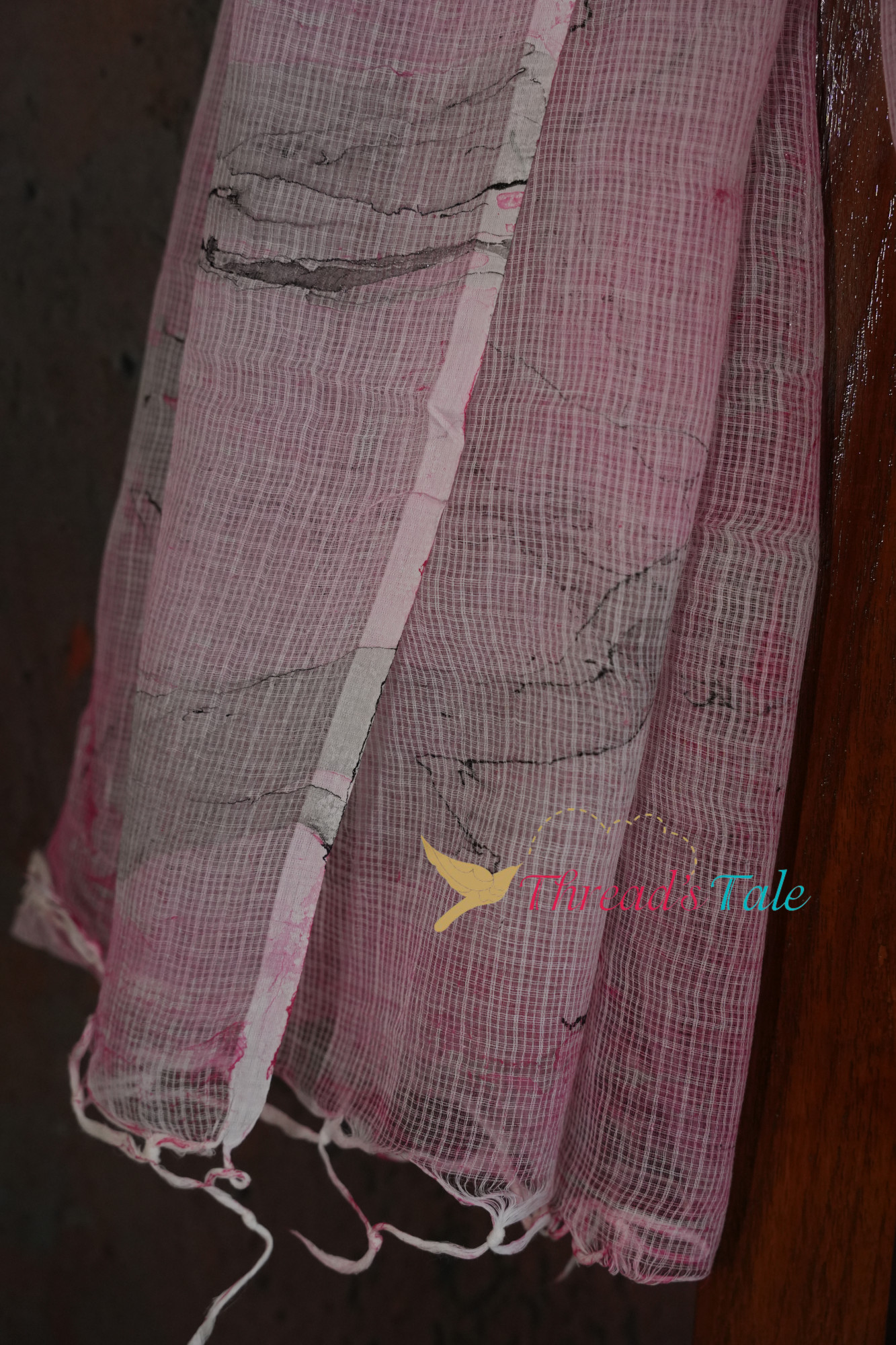 White pink Marble print Kota Cotton Dupatta