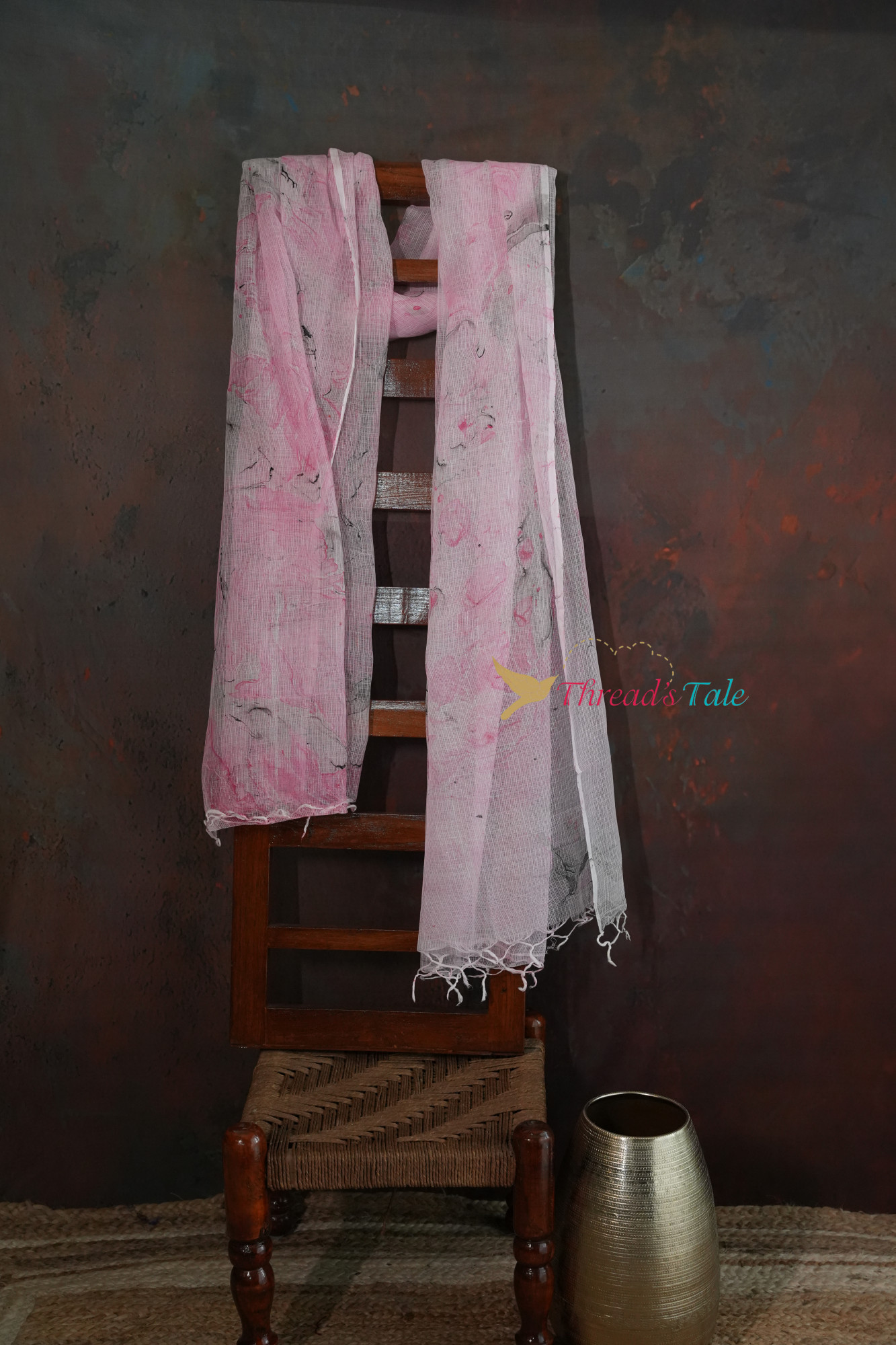 White pink Marble print Kota Cotton Dupatta