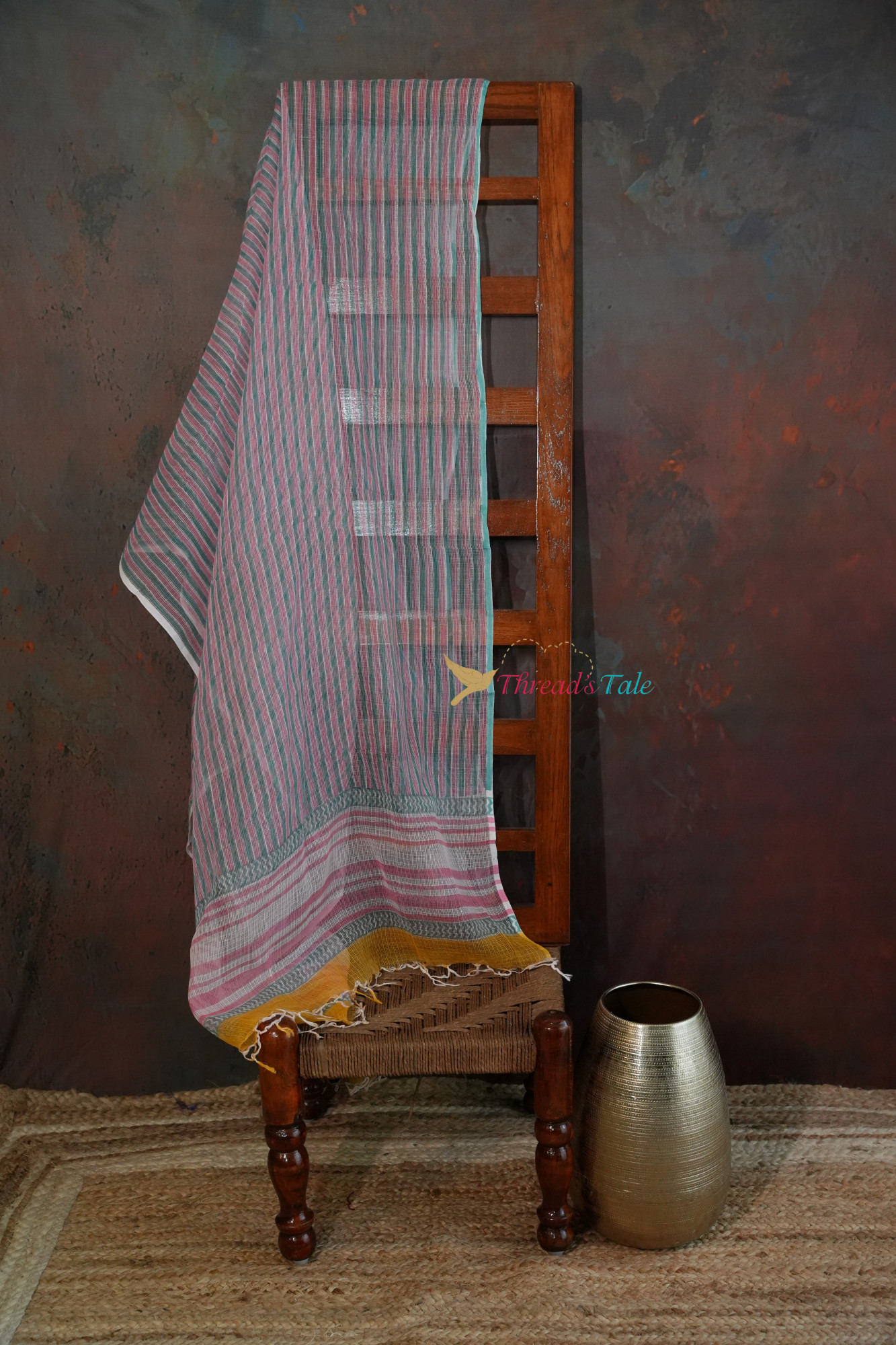 White Hand Block Printed Kota Cotton Dupatta
