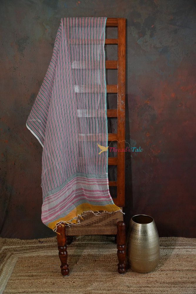 Image of White Hand Block Printed Kota Cotton Dupatta