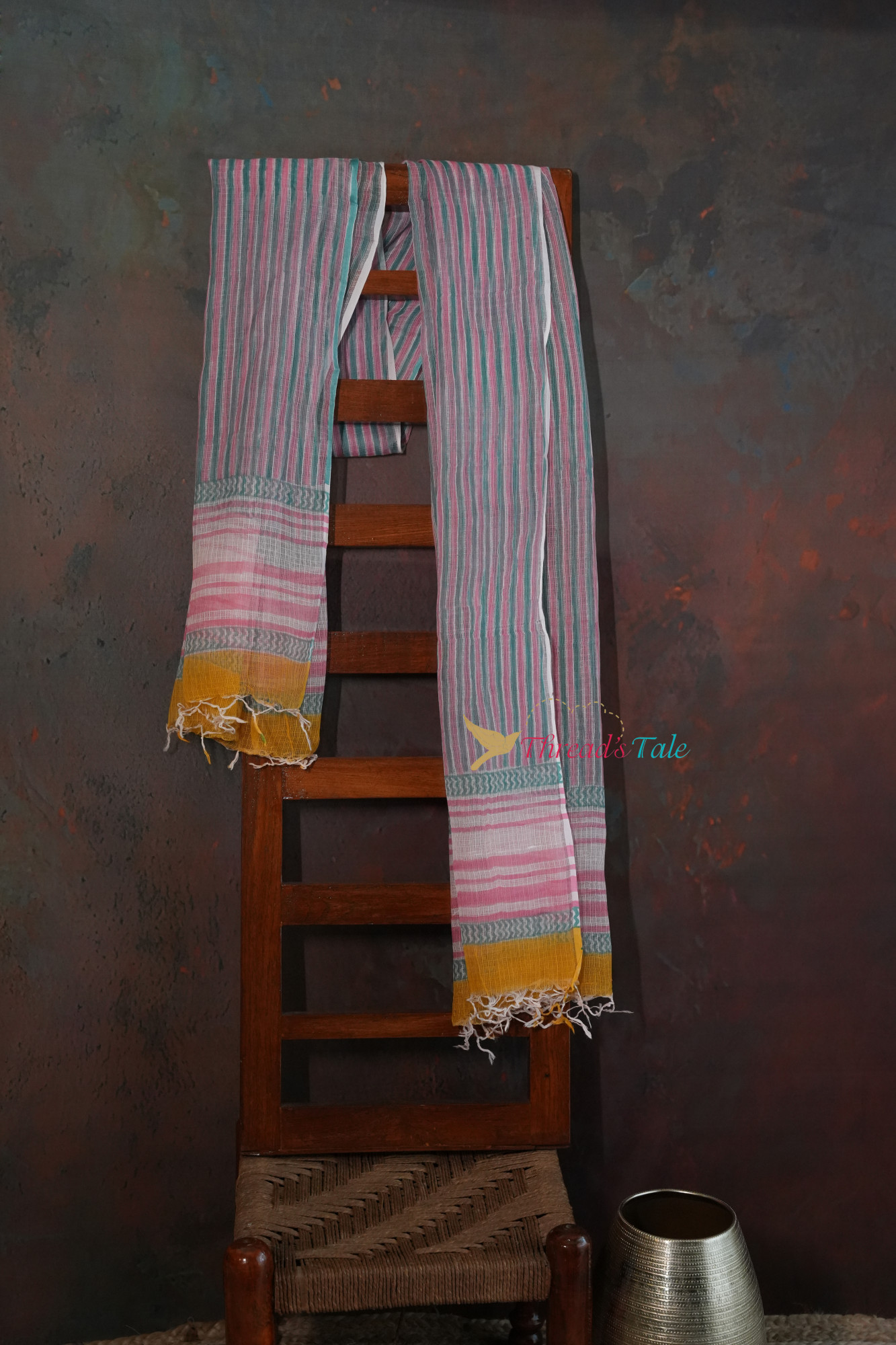 White Hand Block Printed Kota Cotton Dupatta