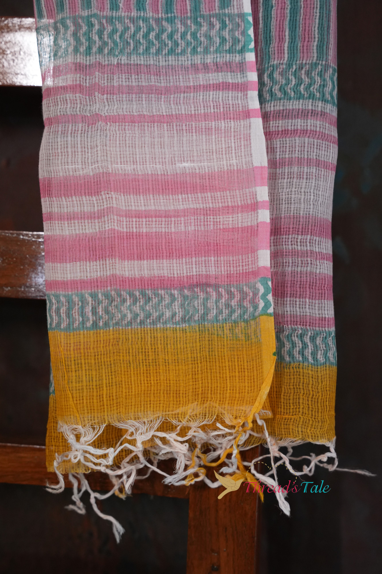 White Hand Block Printed Kota Cotton Dupatta