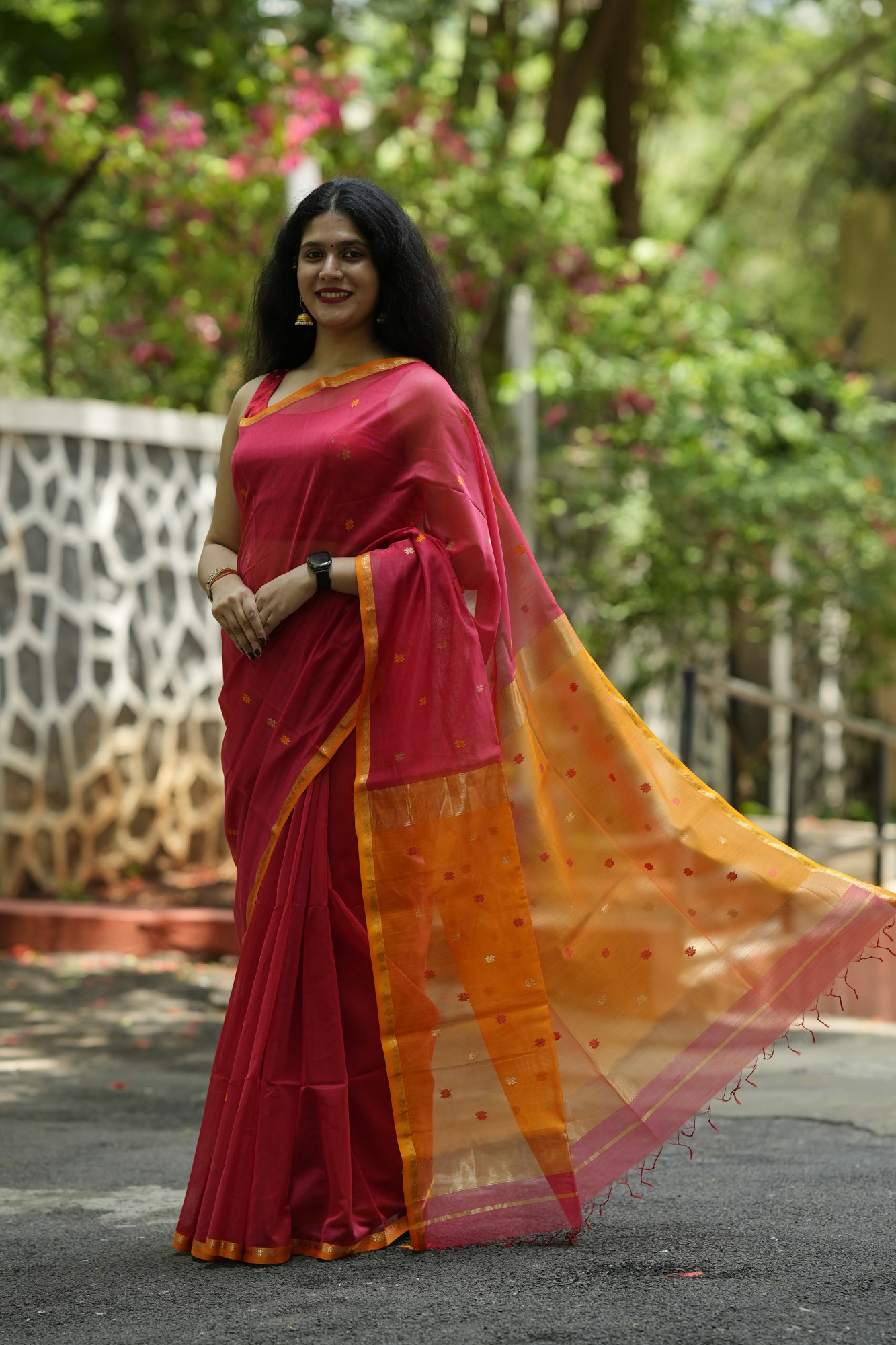 Pastel Orange Handwoven Saree With Yellow Aanchal
