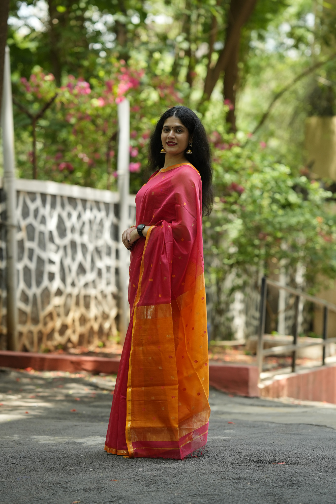 Pastel Orange Handwoven Saree With Yellow Aanchal