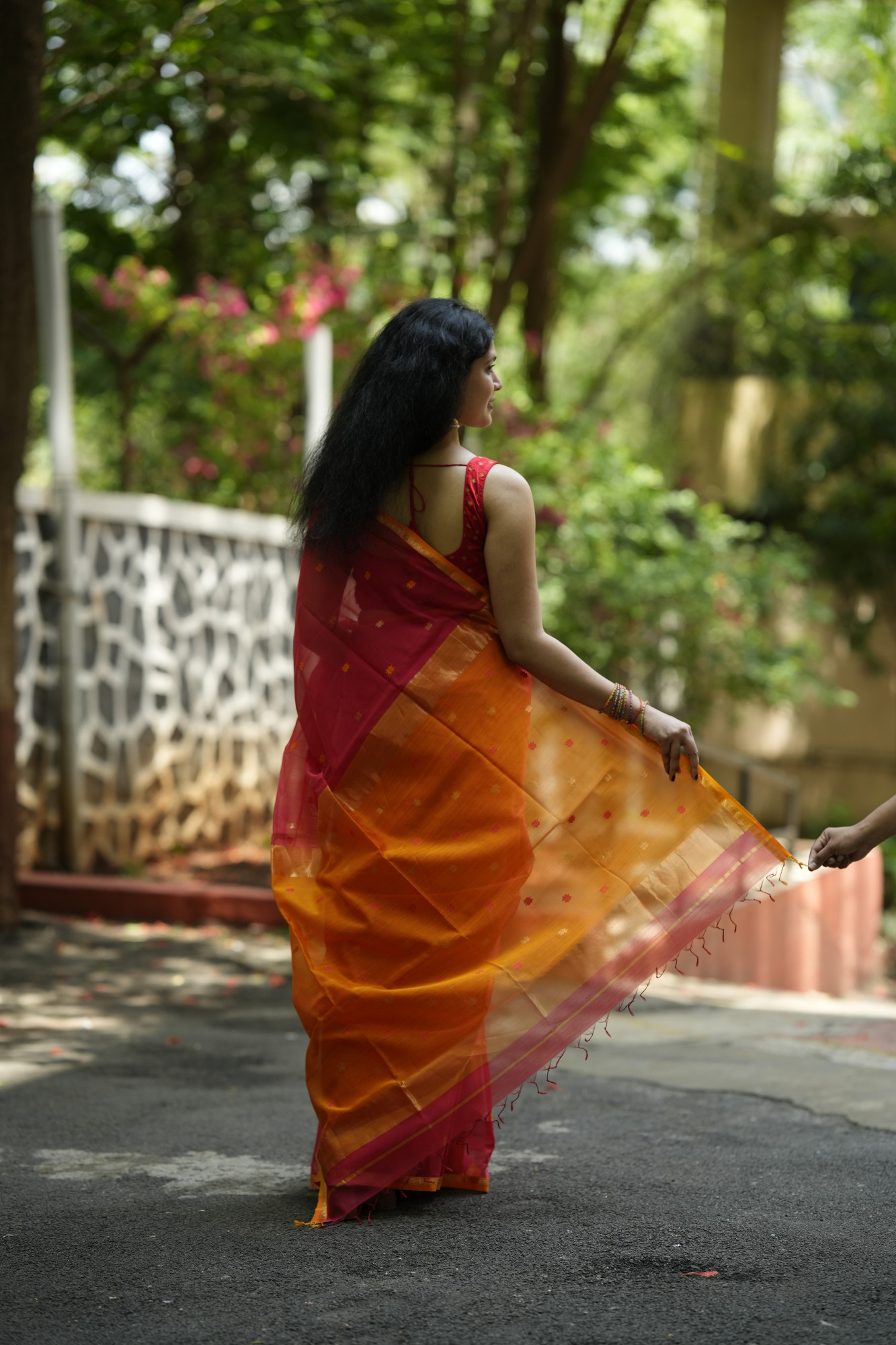 Pastel Orange Handwoven Saree With Yellow Aanchal