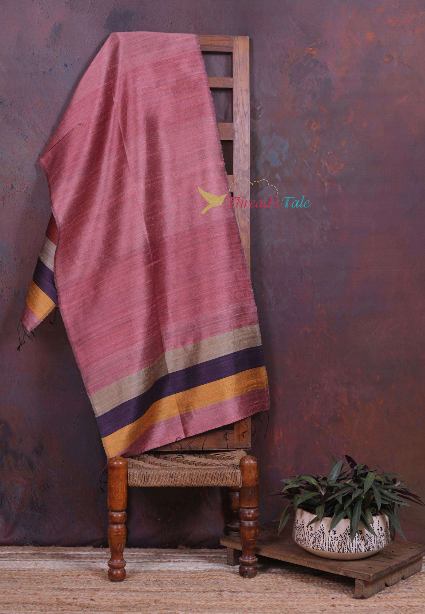 Handwoven Rosewood Stole with Rustic Borders