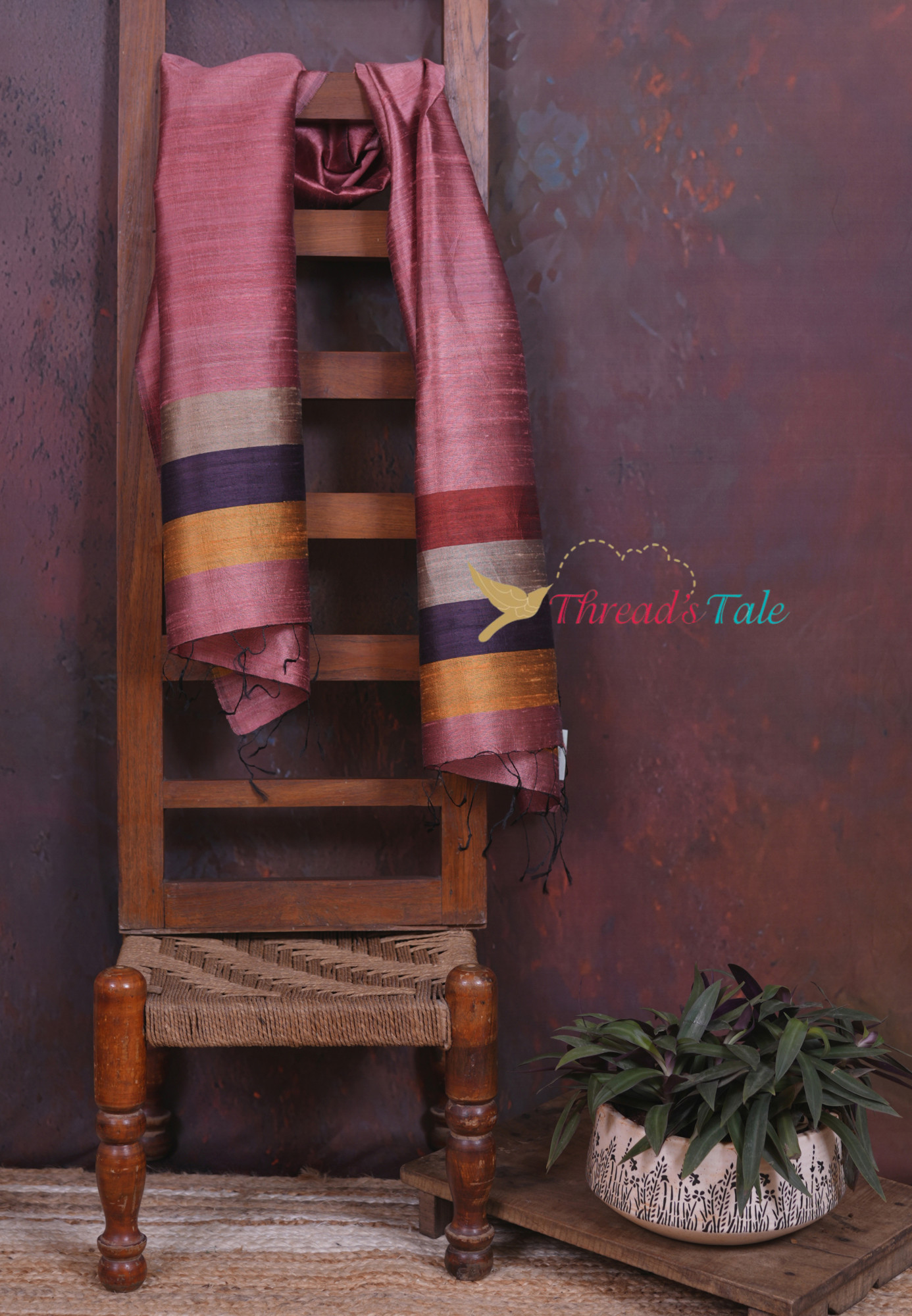 Handwoven Rosewood Stole with Rustic Borders