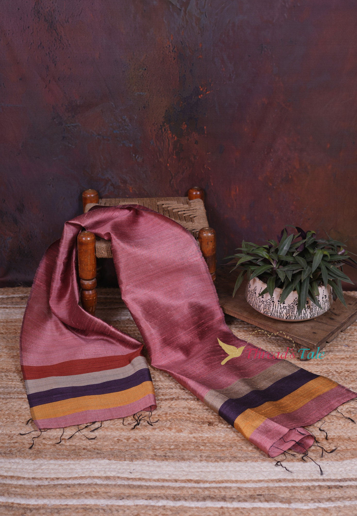 Handwoven Rosewood Stole with Rustic Borders