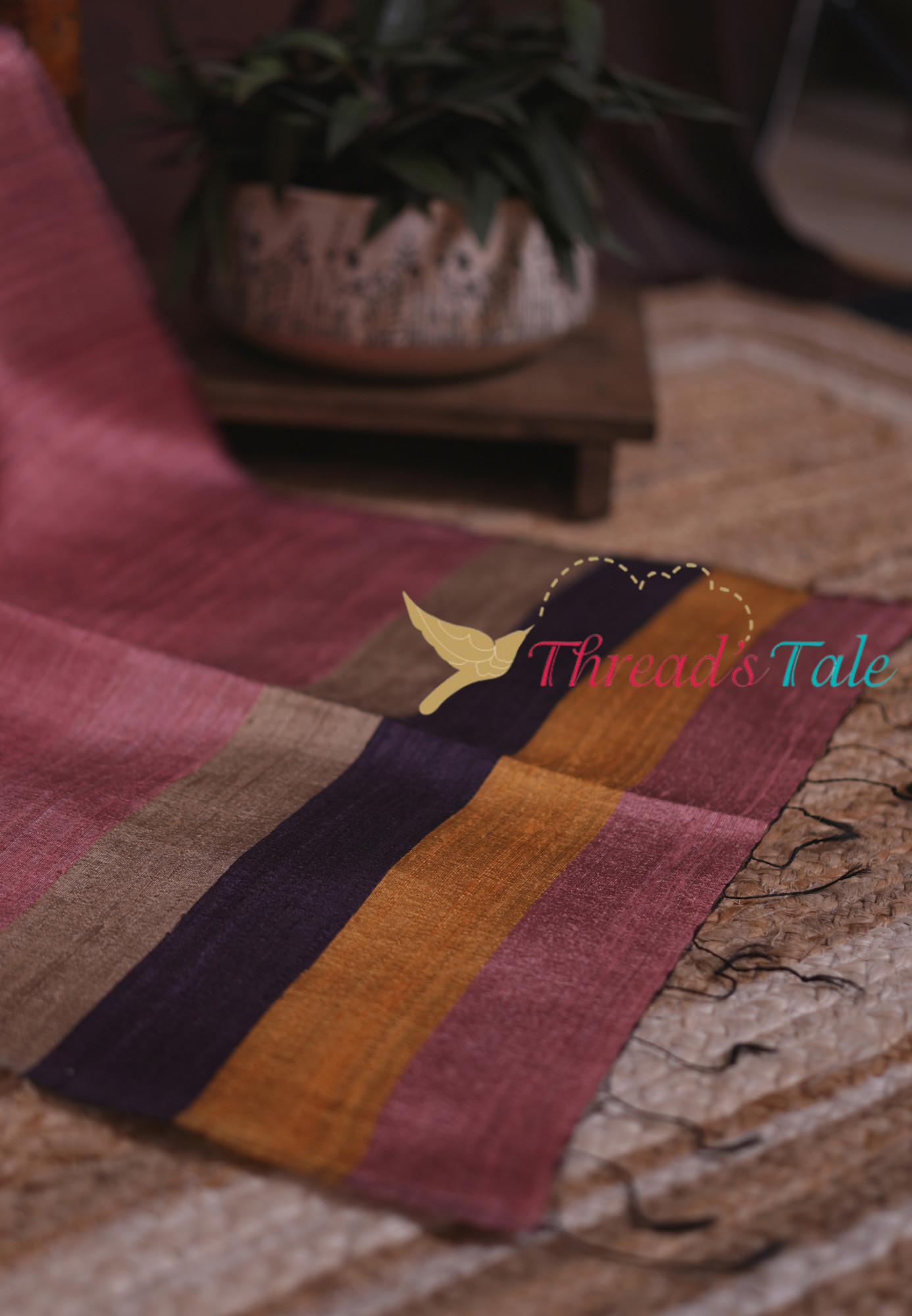 Handwoven Rosewood Stole with Rustic Borders