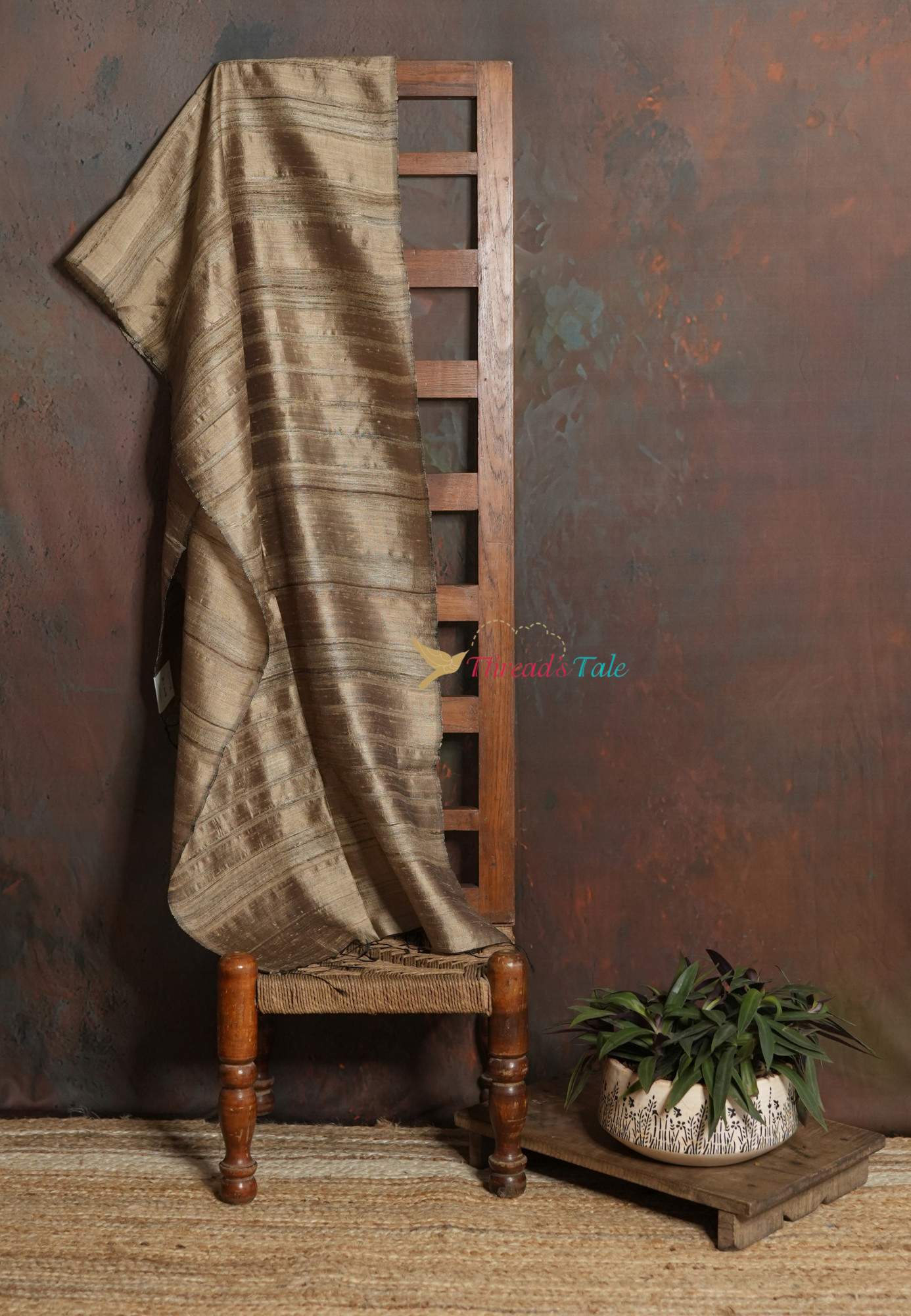 Handwoven Golden Brown Stole with Rustic Charm