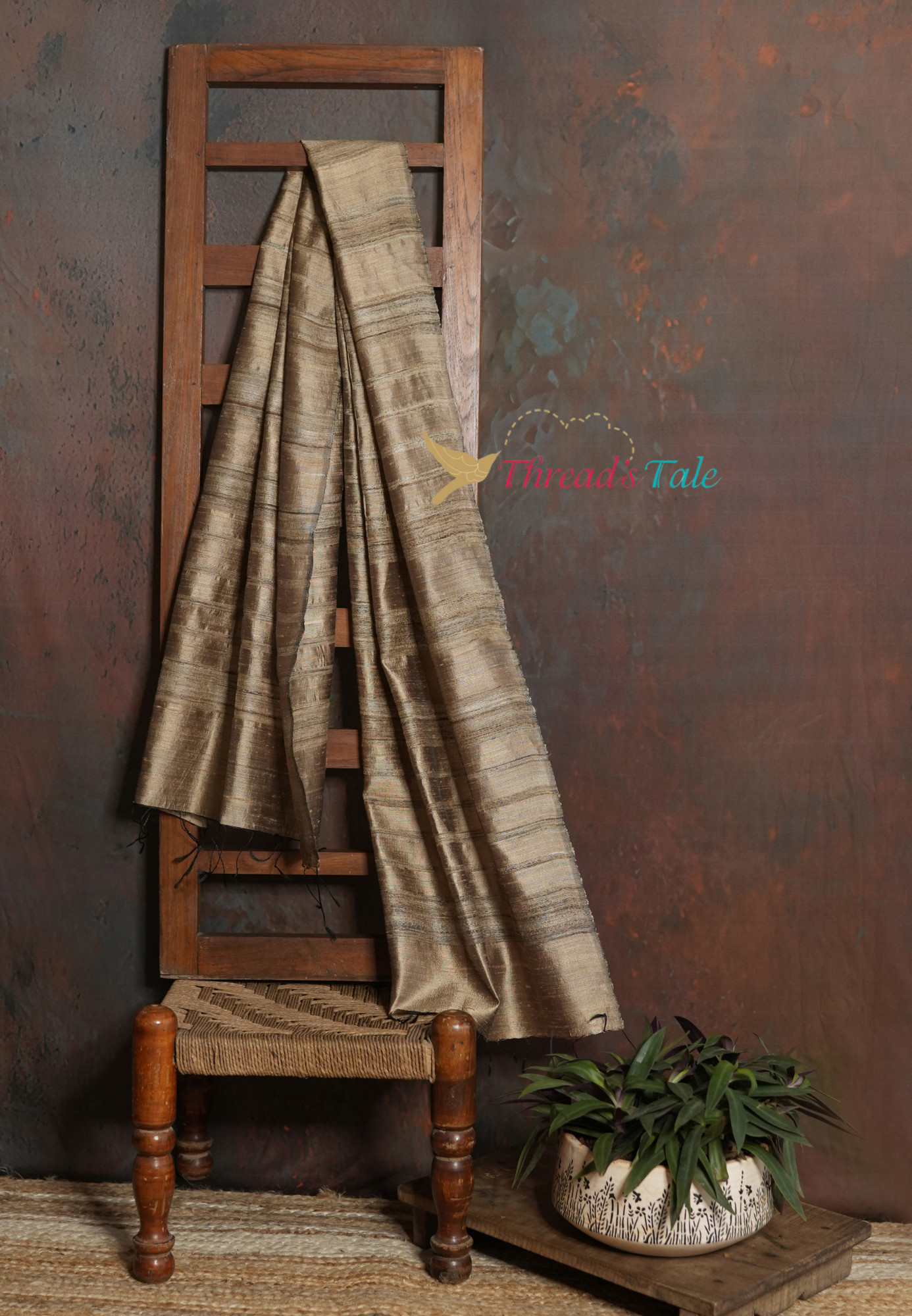 Handwoven Golden Brown Stole with Rustic Charm